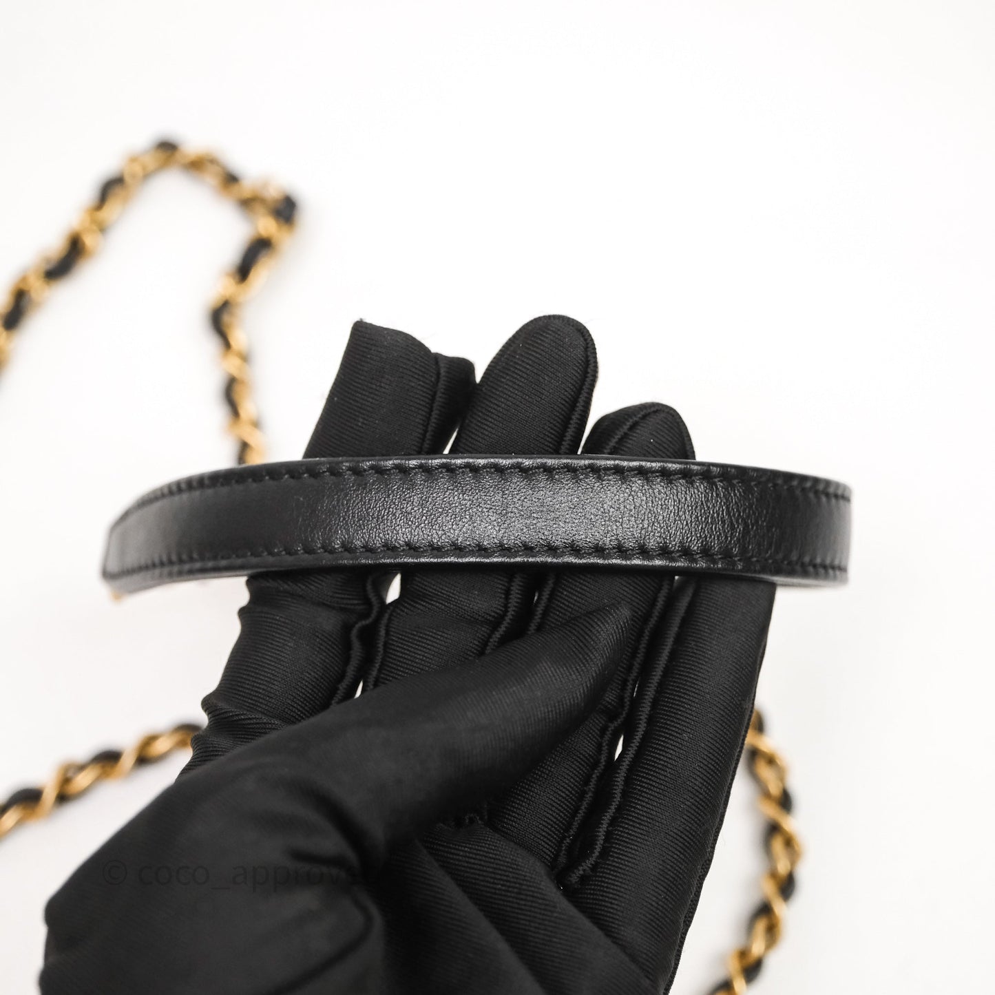 Chanel Pearl Chain Bag Black Calfskin Aged Gold Hardware