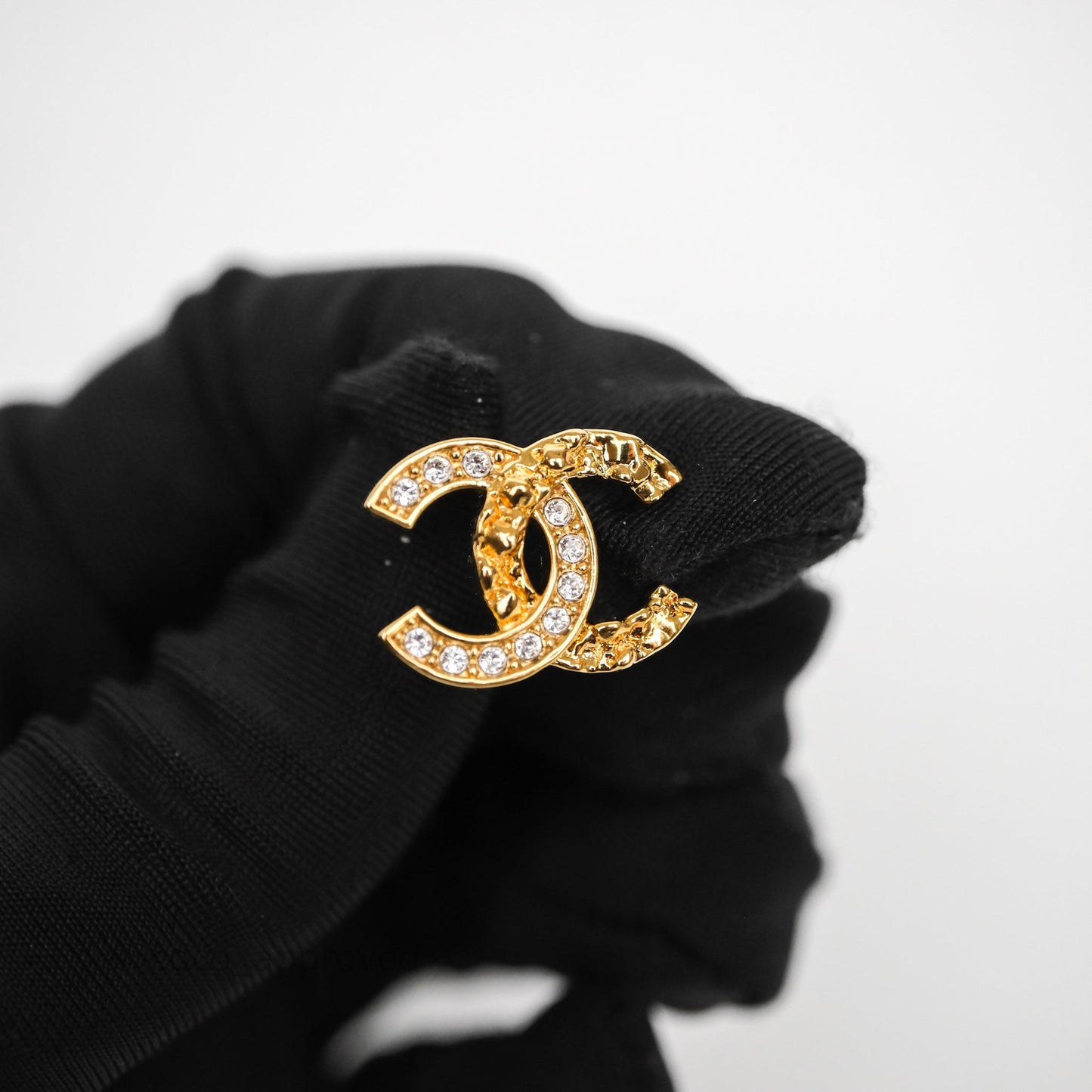 Chanel Crystal CC Earrings Gold Tone 26C