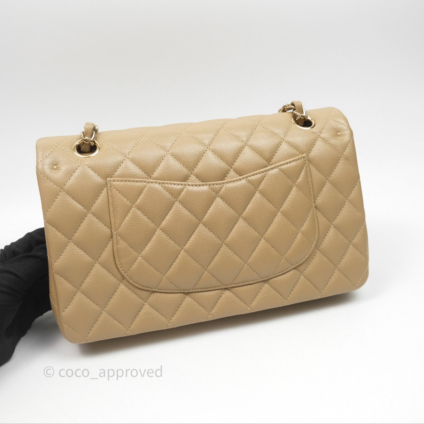 Chanel Classic M/L Medium Flap Quilted Dark Beige Caviar Gold Hardware