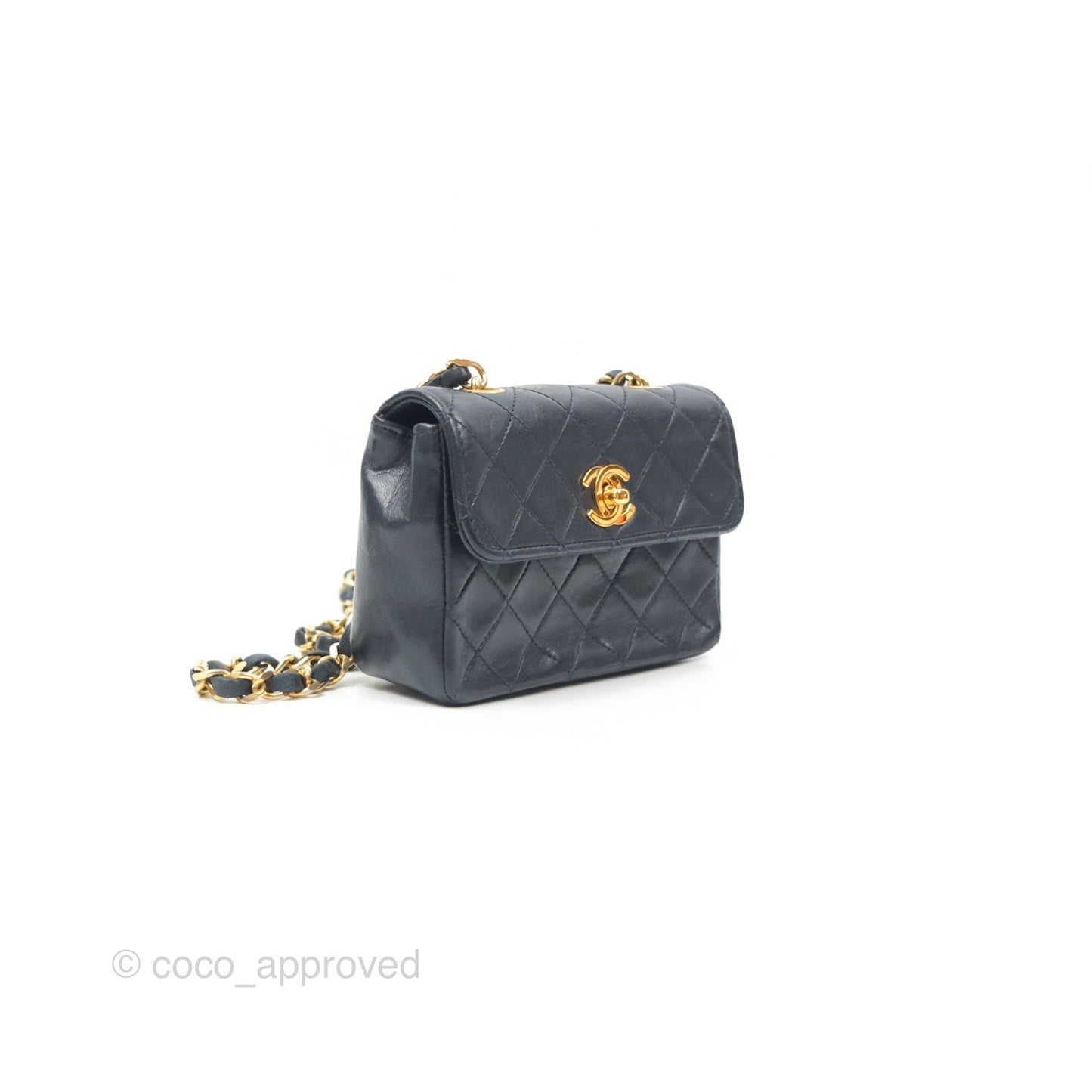 Chanel Mini Dark Navy Lambskin Flap Shoulder Bag 24K Gold Hardware