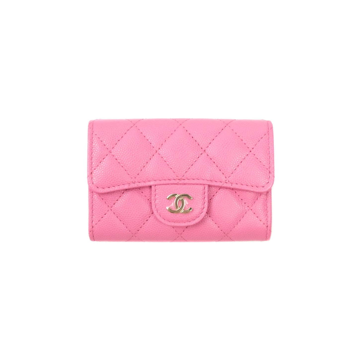 Chanel Caviar Quilted Flap Card Holder Pink Gold Hardware