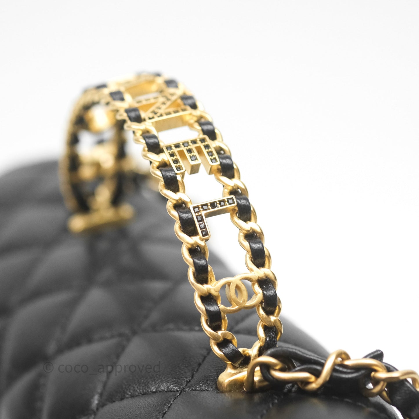 Chanel Logo Top Handle Small Flap Bag Black Lambskin Gold Hardware 24C