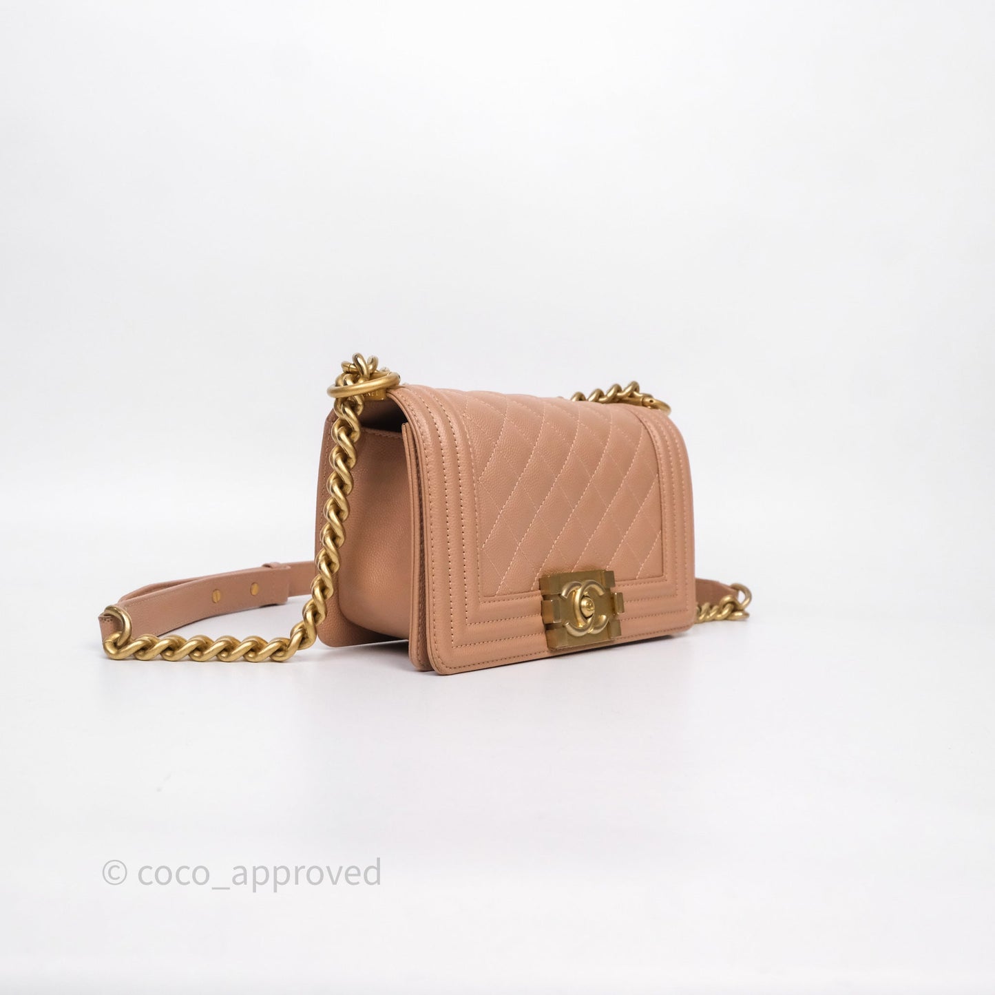 Chanel Small Boy Caviar Beige Pink Bag Aged Gold Hardware