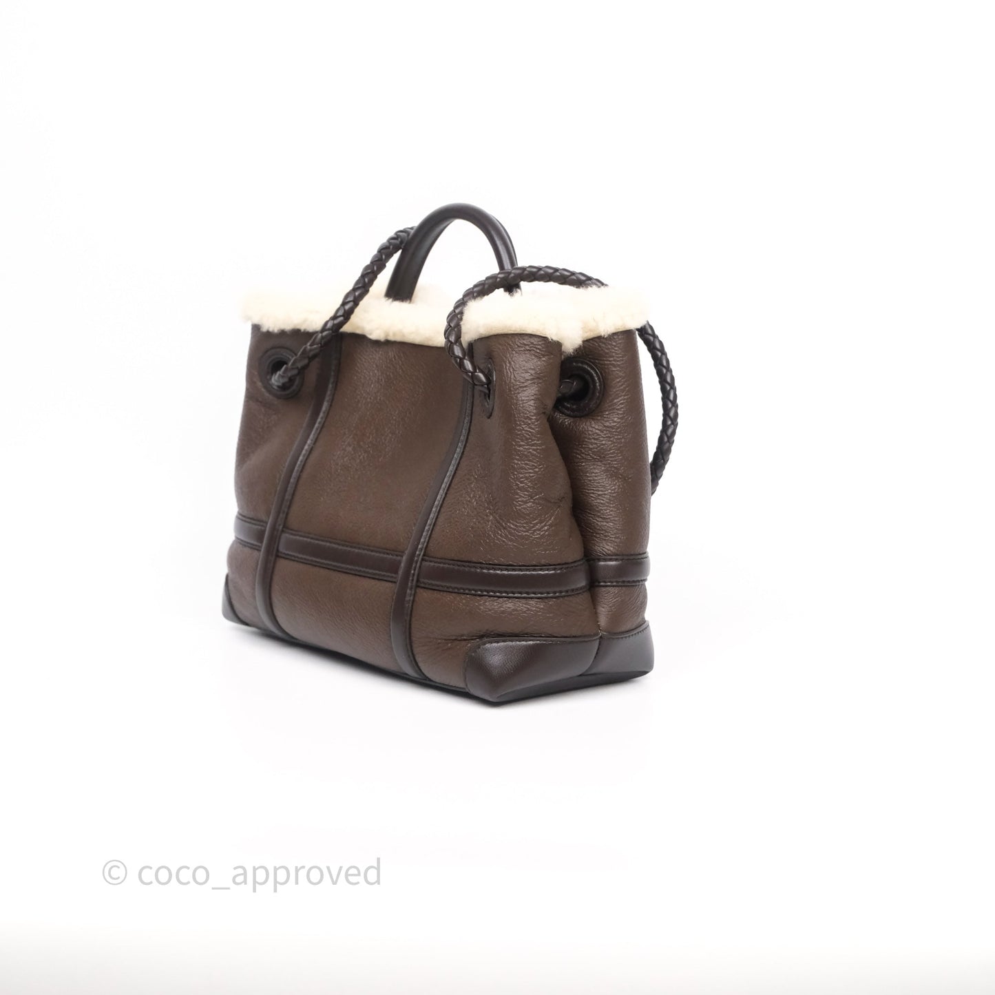 Bottega Veneta Shearling Aviator Small Andiamo Bag Brown