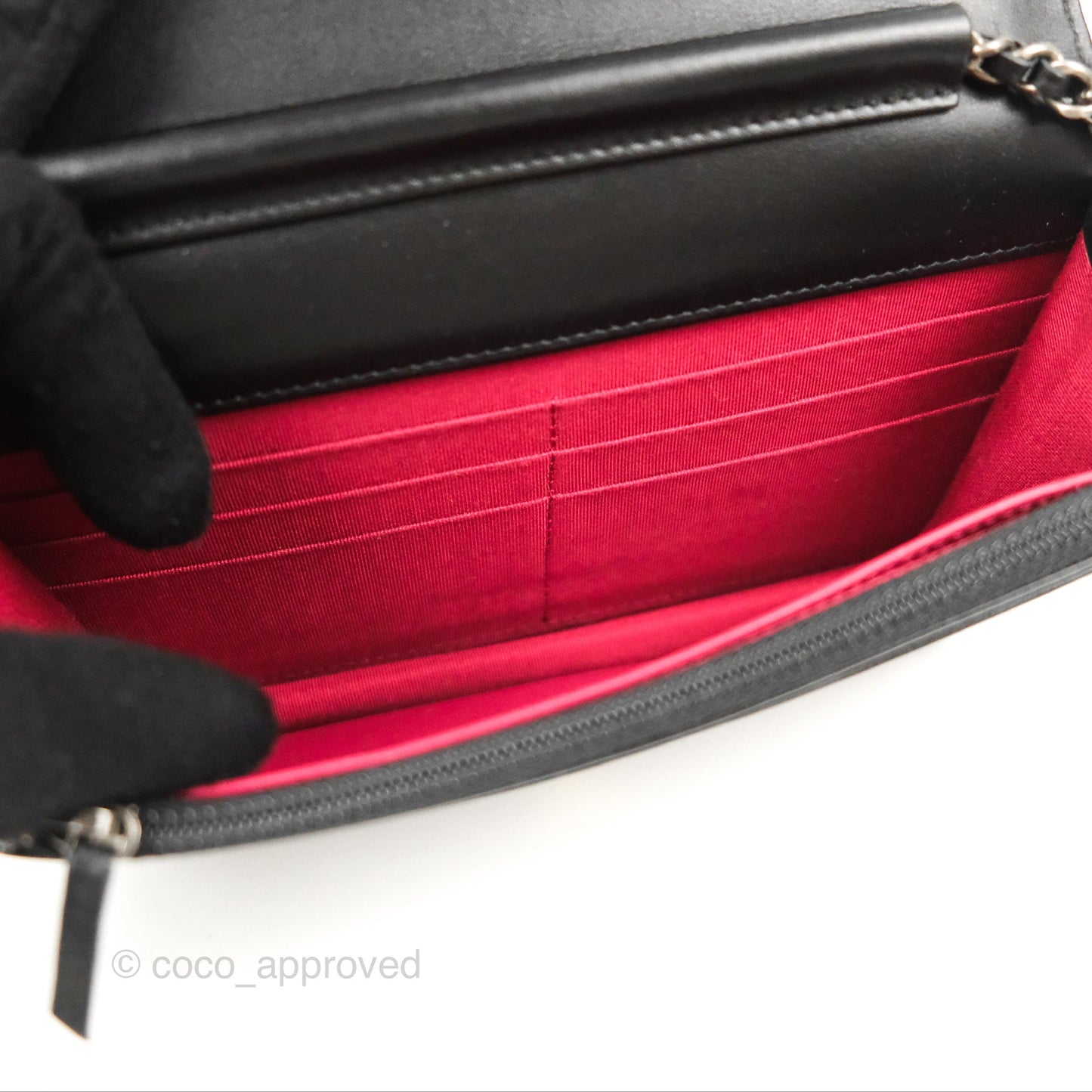 Chanel Chevron Wallet on Chain WOC Black Calfskin Gold Hardware