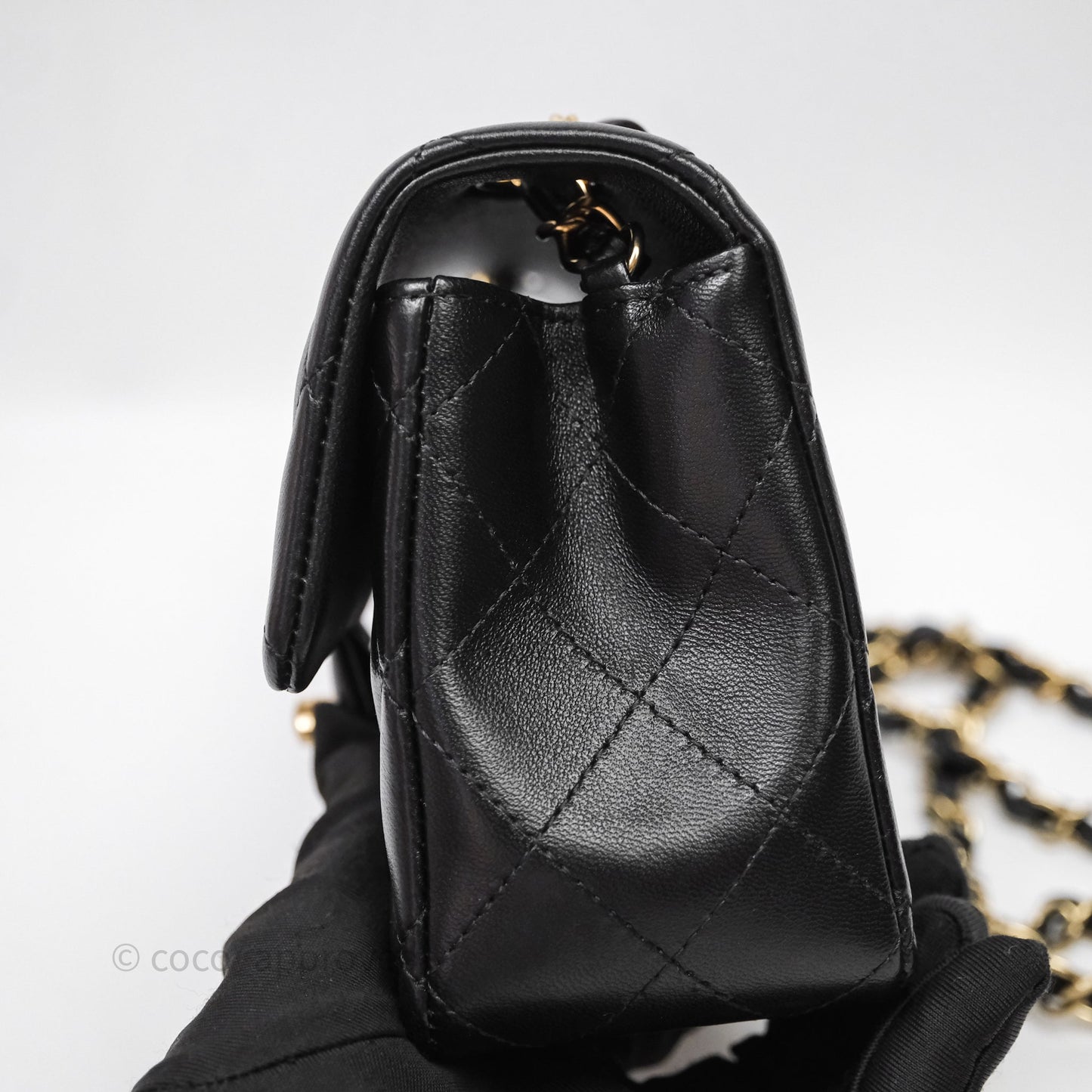 Chanel Quilted Mini Rectangular Black Lambskin Gold Hardware