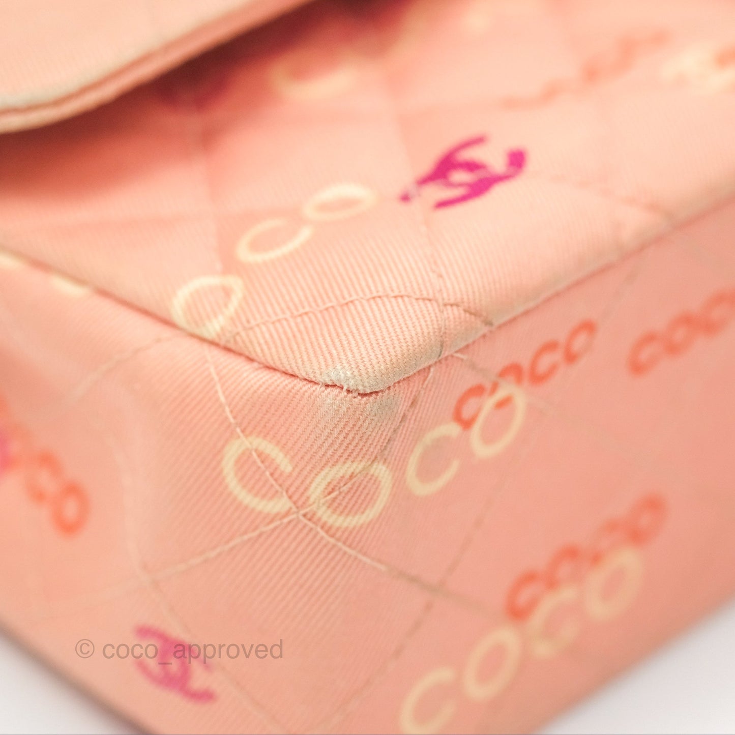 Chanel Coco Logo Medium Classic Flap Quilted Coral Pink Canvas Gold Hardware