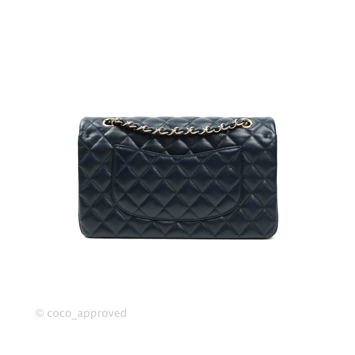 Chanel Quilted M/L Medium Double Flap Navy Caviar Gold Hardware