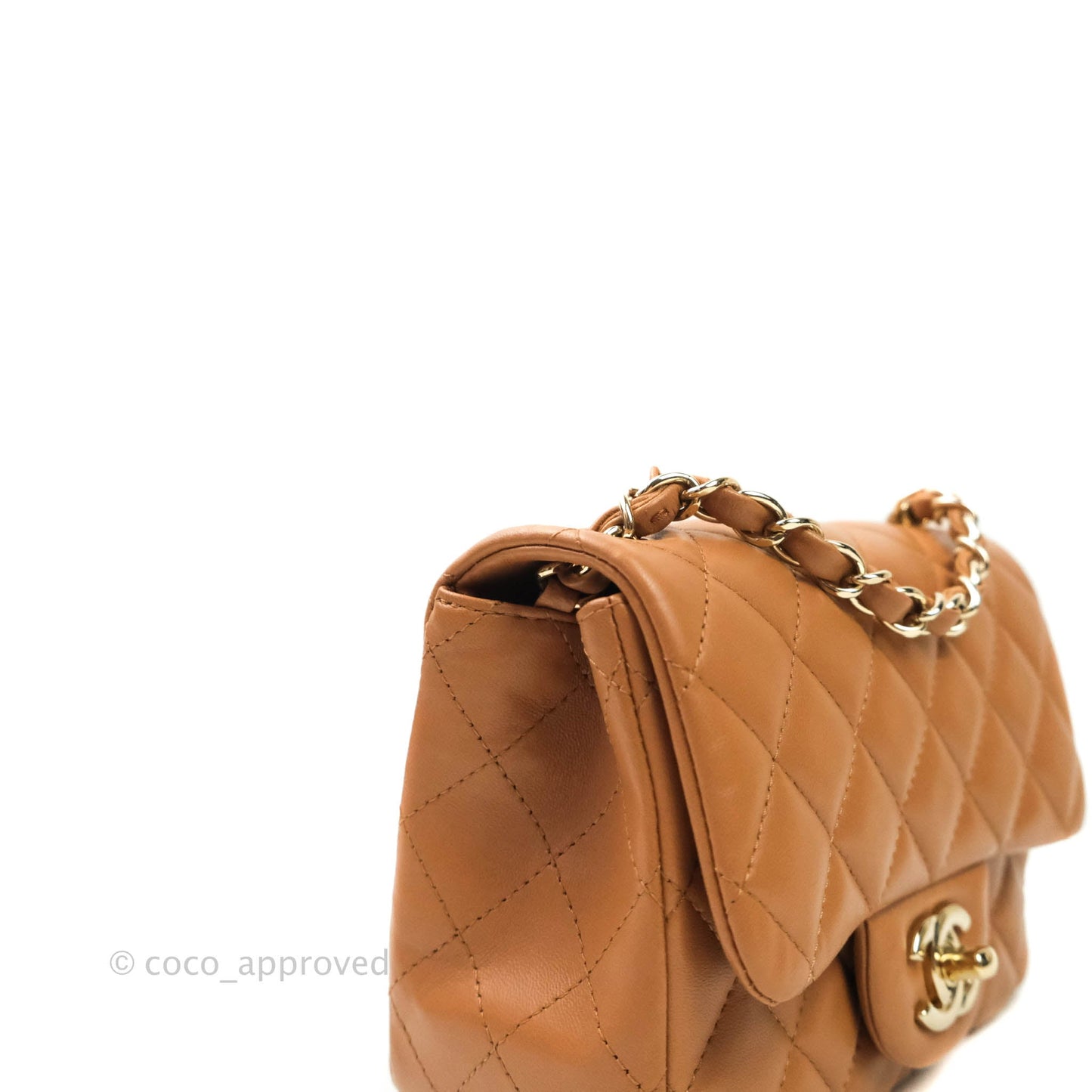 Chanel Classic Quilted Mini Square Caramel Dark Beige Lambskin Gold Hardware