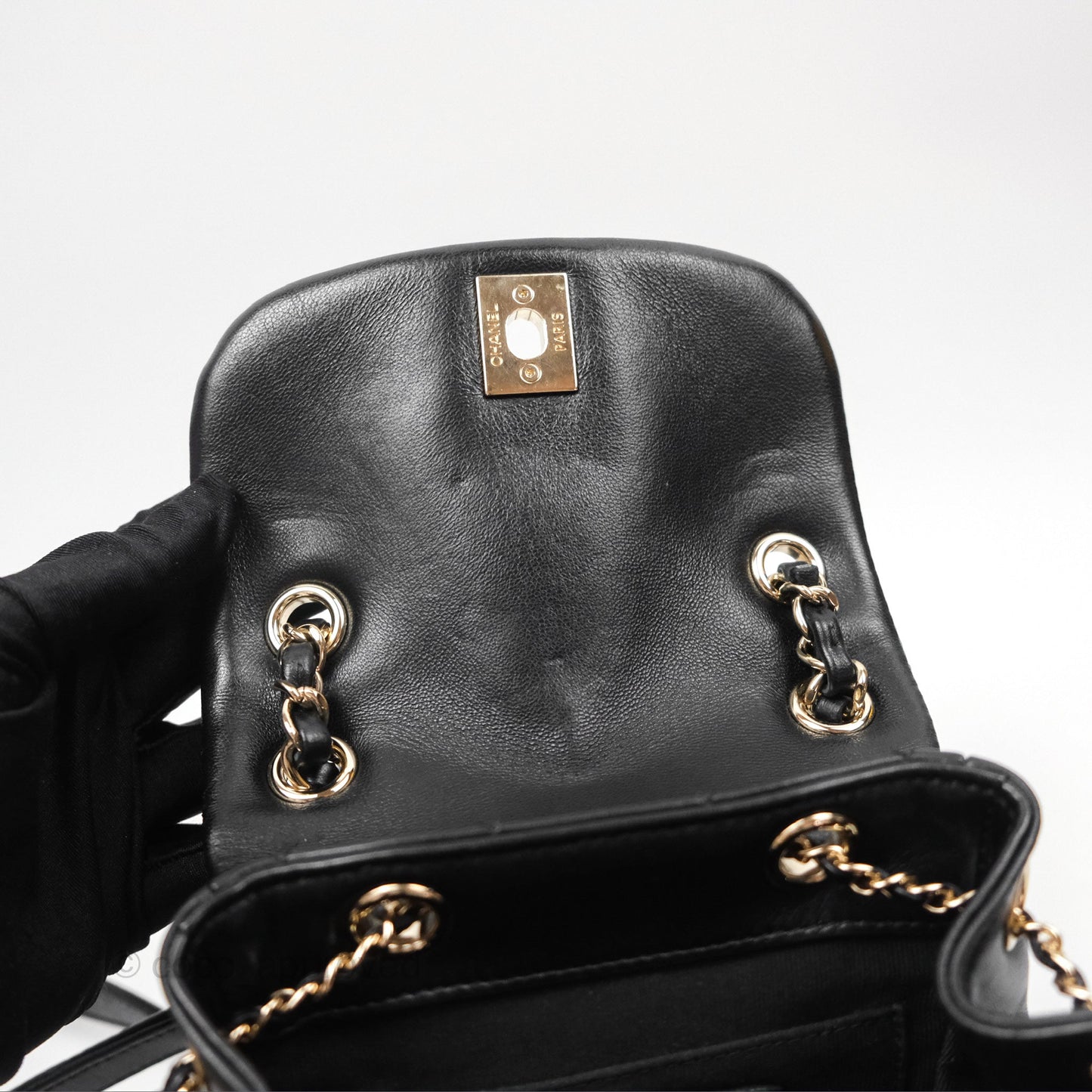 Chanel Quilted Small Duma Drawstring Backpack Black Lambskin
