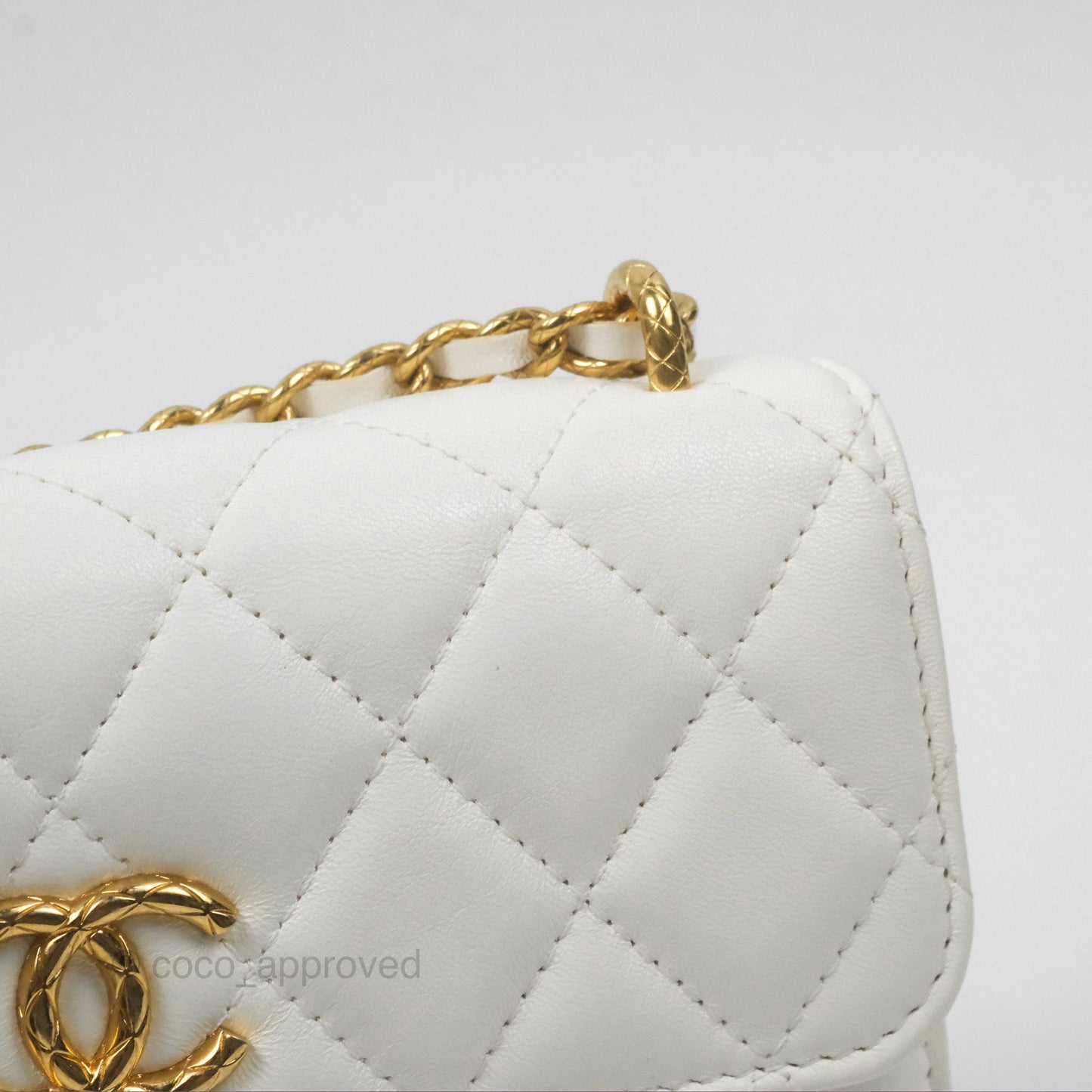 Chanel Dynasty Phone Holder with Chain White Ivory Lambskin Aged Gold Hardware