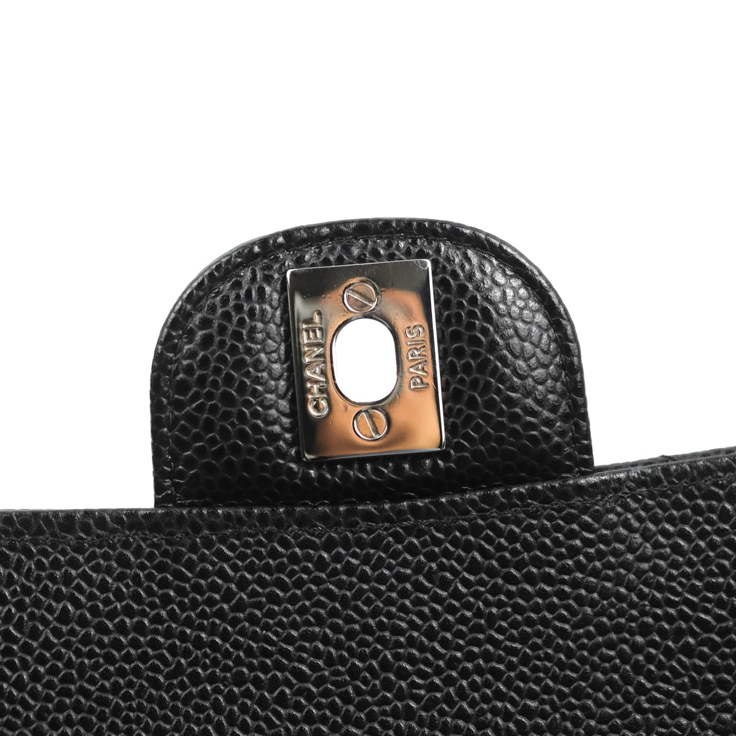 Chanel Classic M/L Medium Flap Quilted Black Caviar Silver Hardware