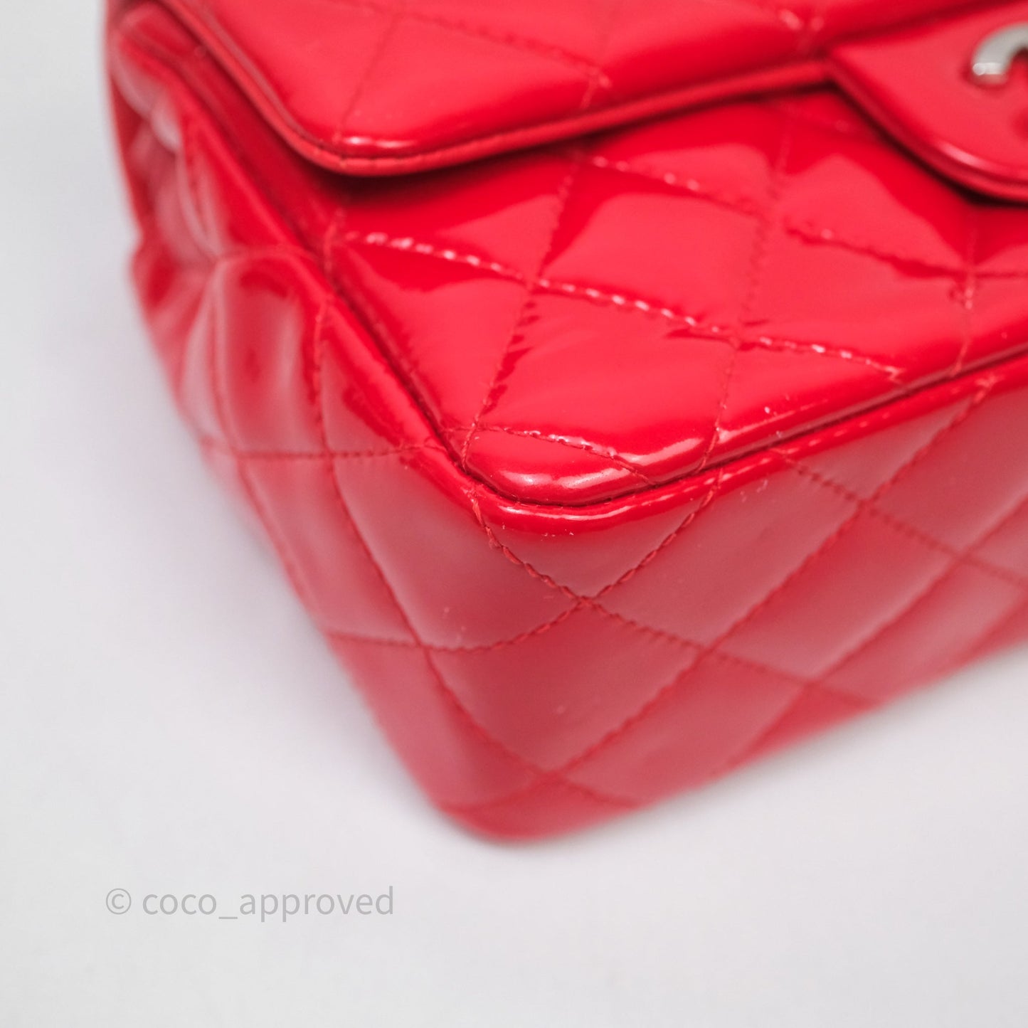 Chanel Mini Rectangular Quilted Red Patent Silver Hardware