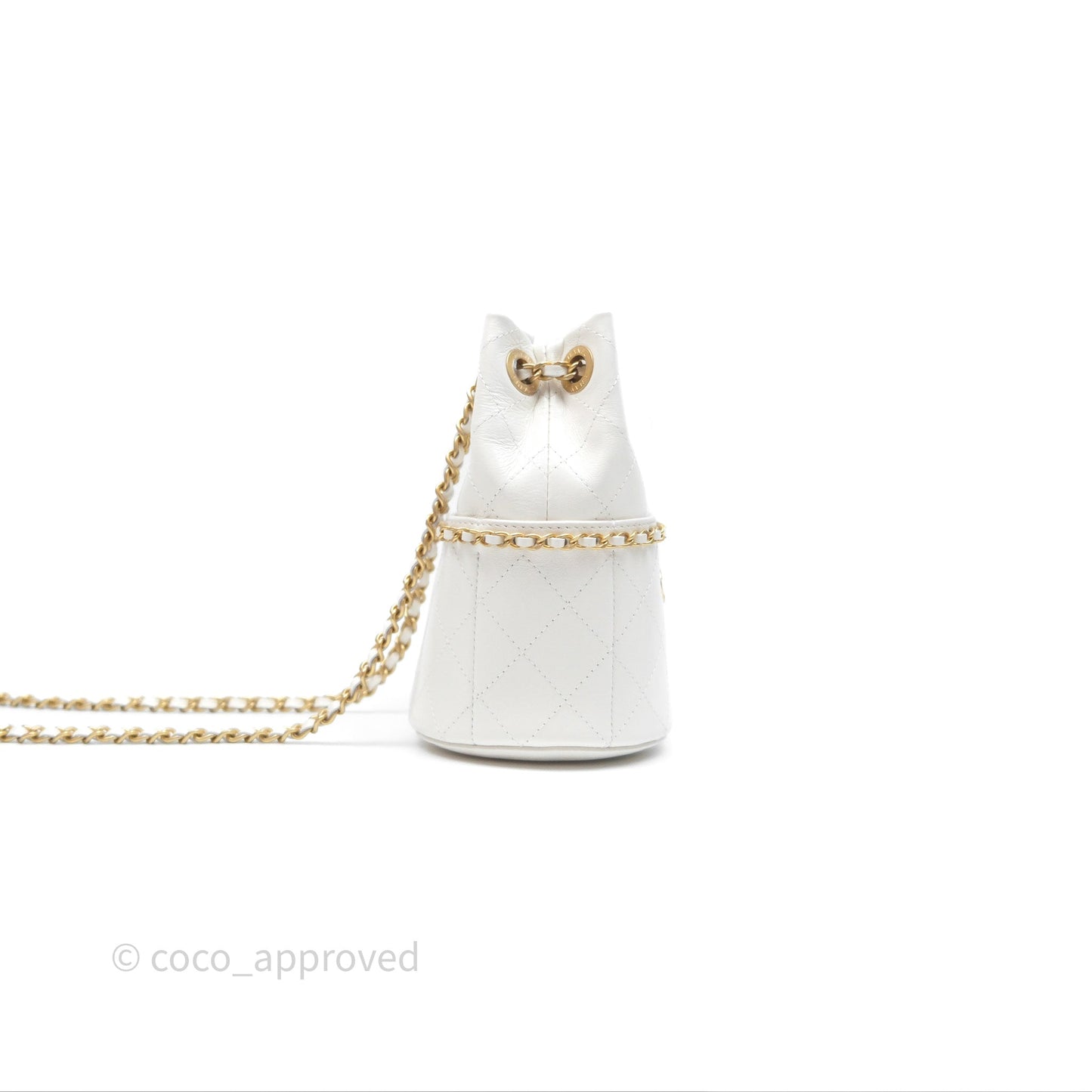 Chanel Mini Bucket Bag White Shiny Lambskin Aged Gold Hardware 25C