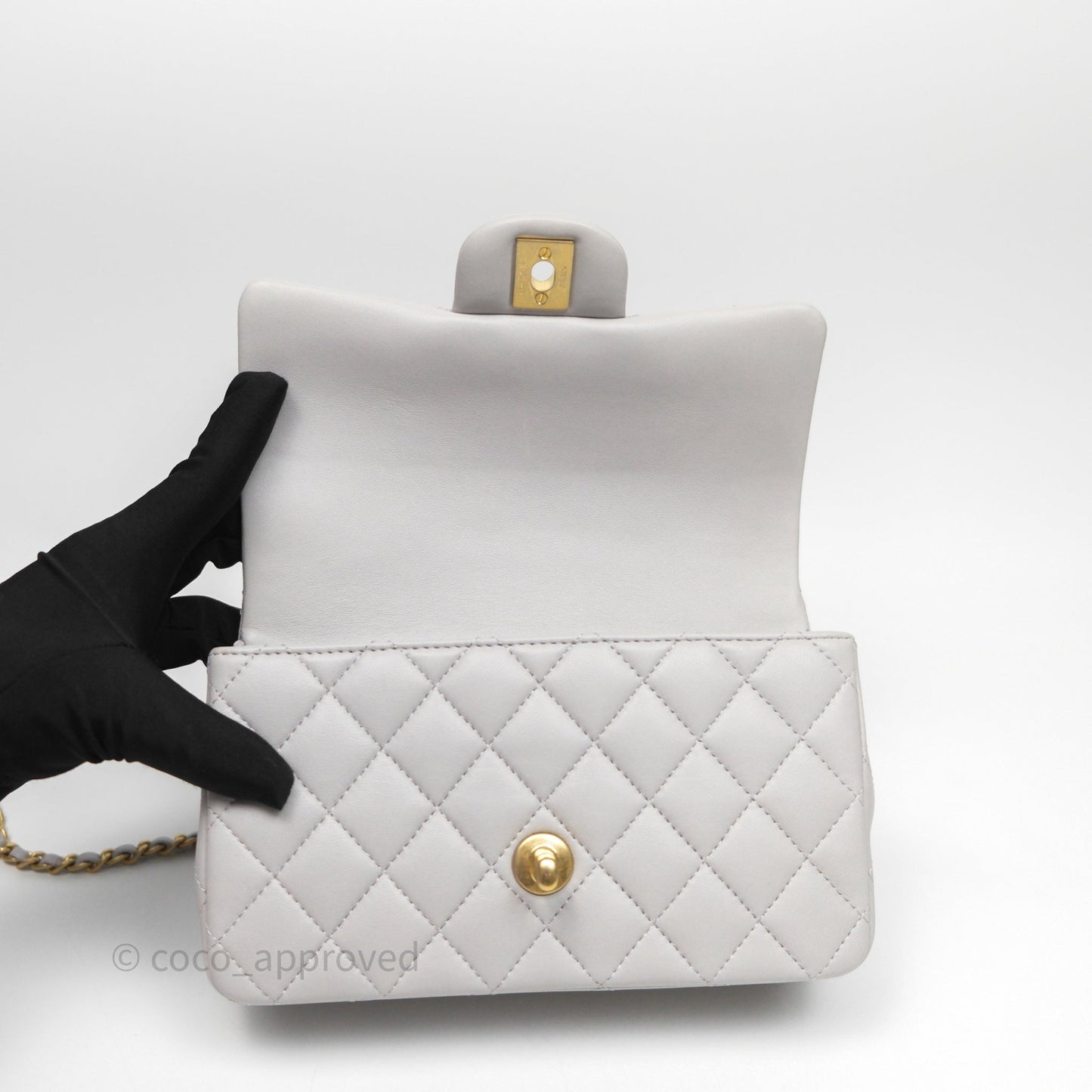 Chanel Top Handle Mini Rectangular Flap Bag Grey Lambskin Aged Gold Hardware