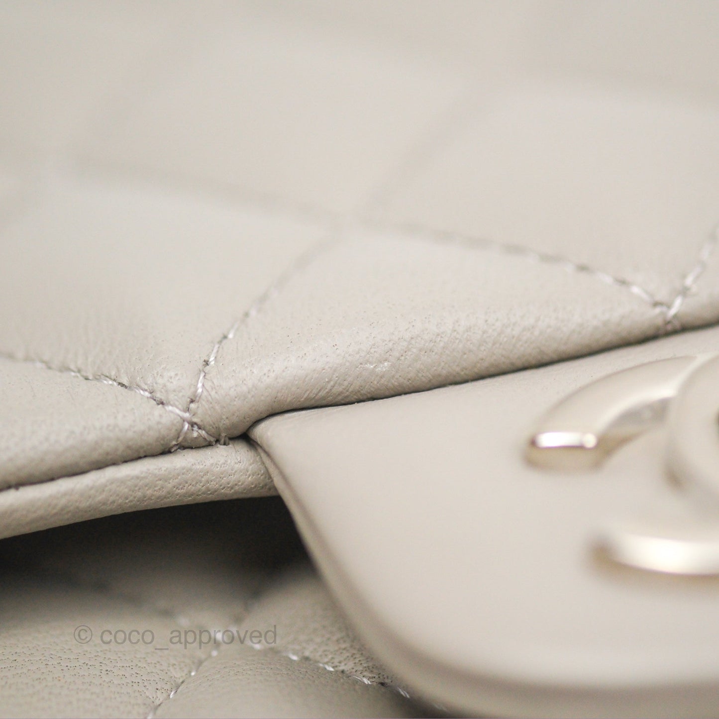 Chanel Classic Flap Clutch Quilted Light Grey Lambskin Silver Hardware