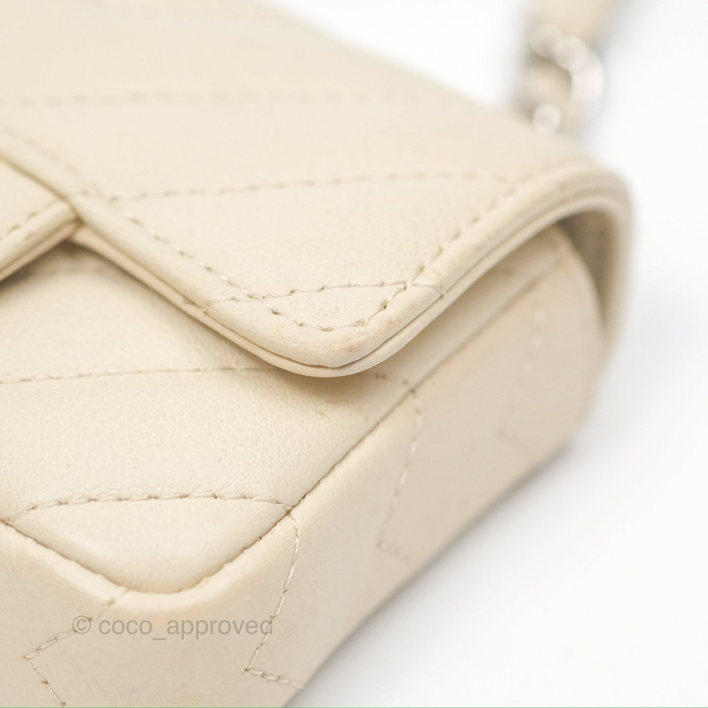 Chanel Mini Card Holder Chain Belt Bag Chevron Ivory Calfskin Silver Hardware