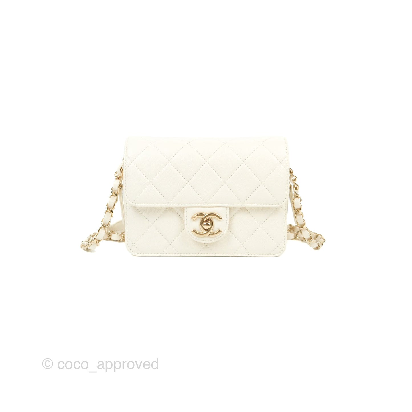 Chanel Quilted Small Like The Wallet Flap Ivory White Caviar Light Gold Hardware 22C