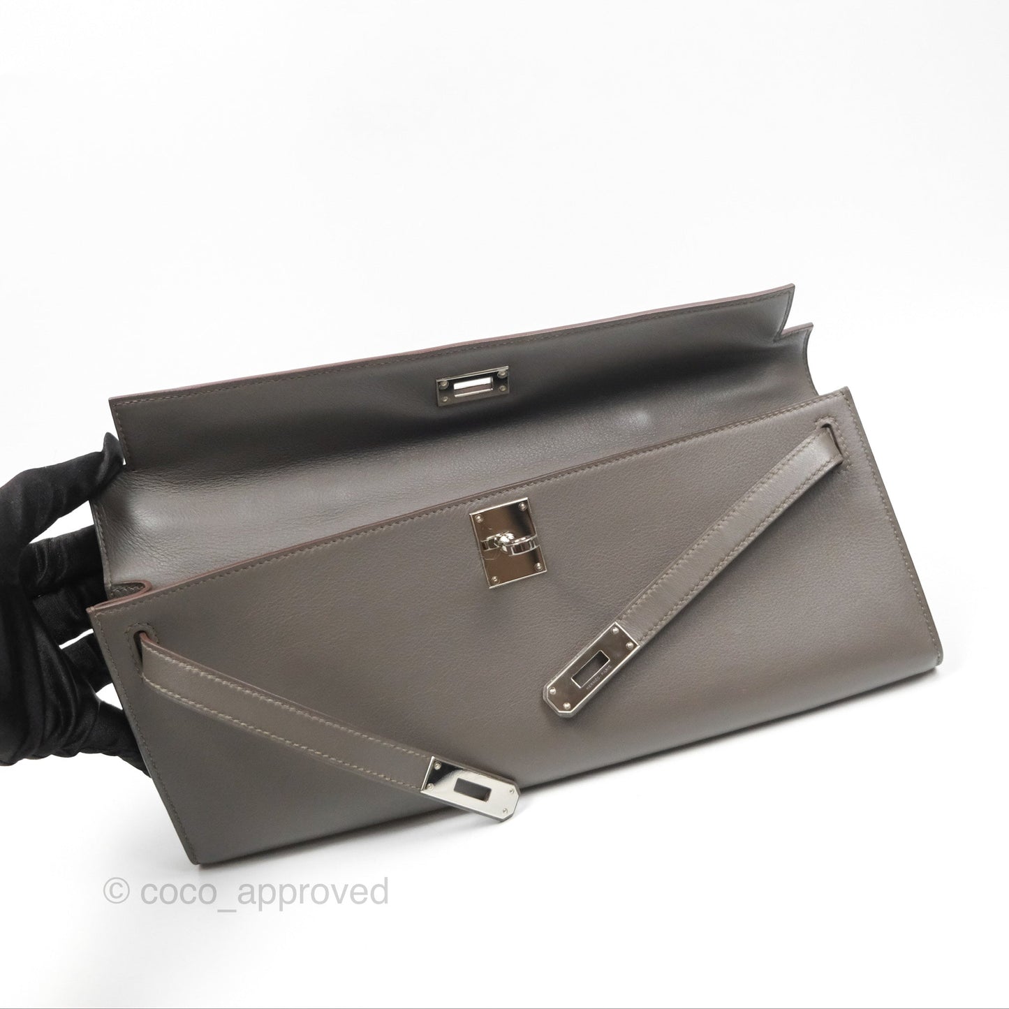 Hermes Kelly Cut Clutch Pochette Gris Asphalt M8 Swift Palladium Hardware