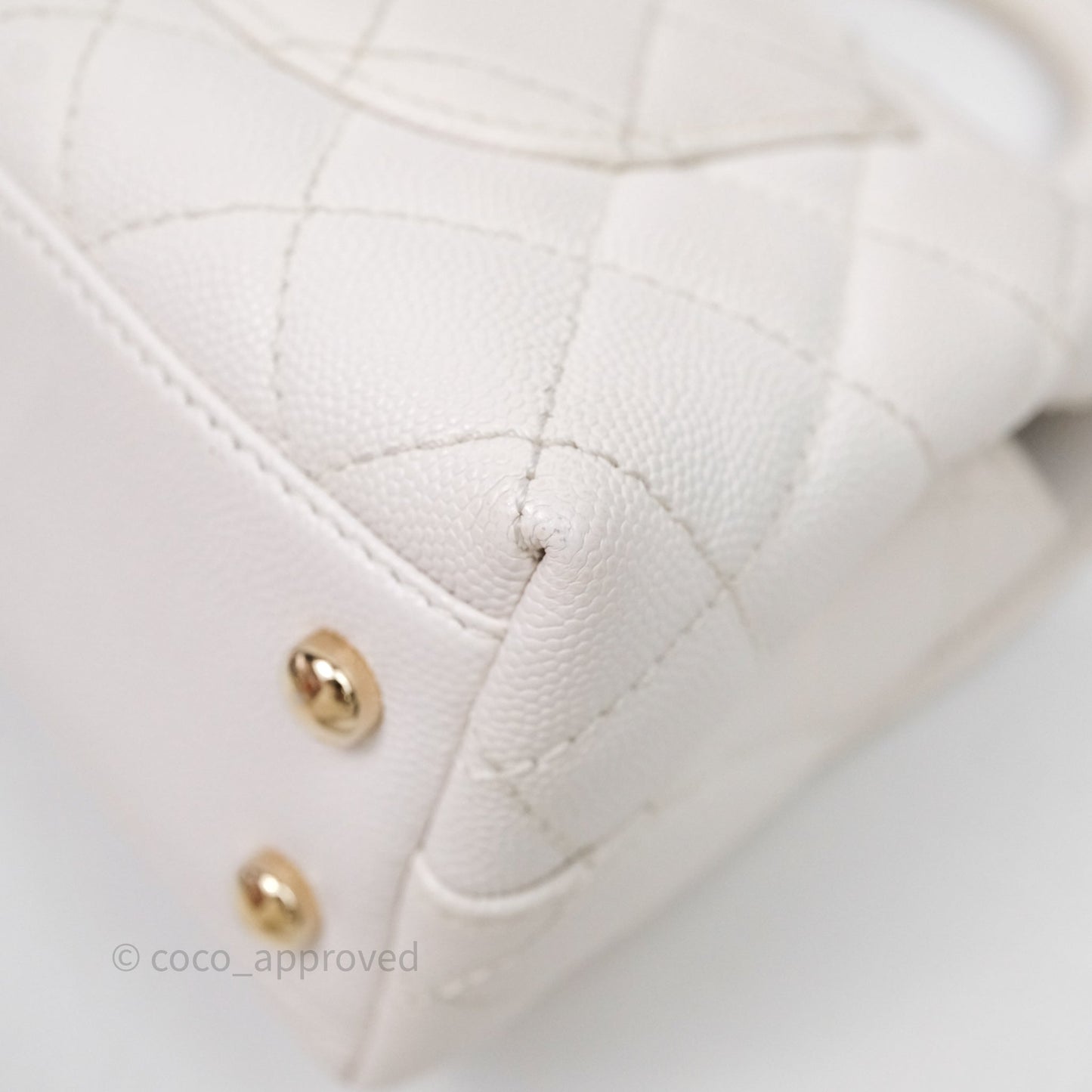 Chanel Mini Coco Handle Quilted White Caviar Gold Hardware