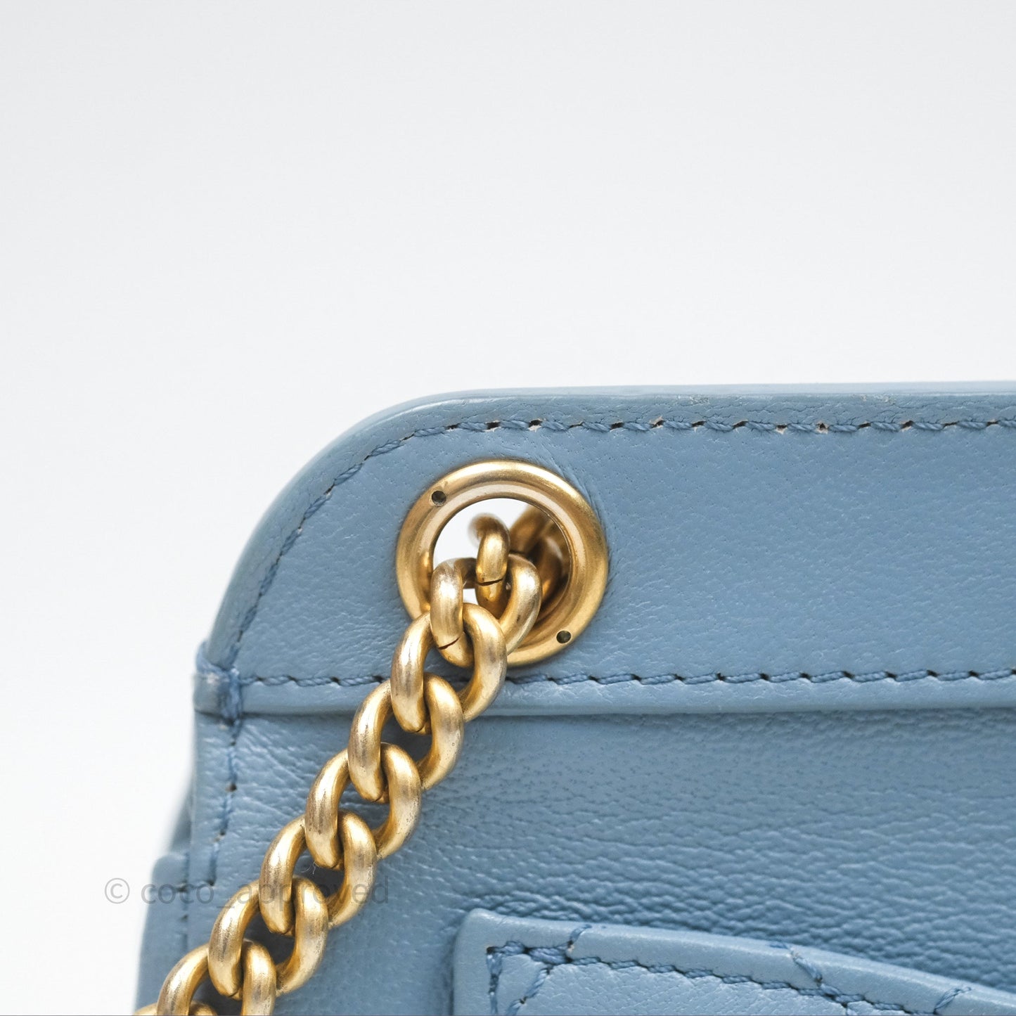 Chanel Curved Flap Bag Blue Lambskin Aged Gold Hardware