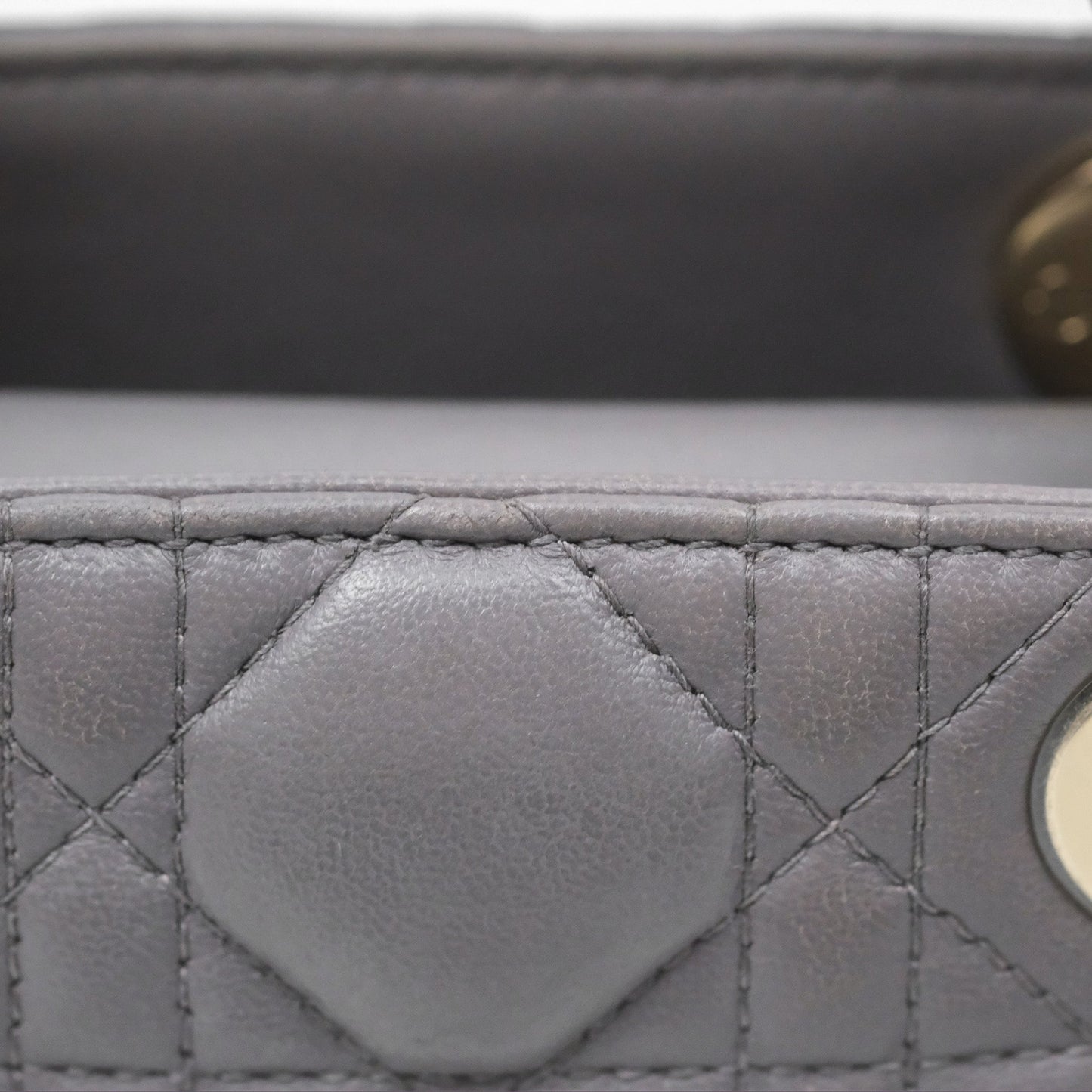 Christian Dior Mini Lady Dior Grey Lambskin Cannage Gold Hardware