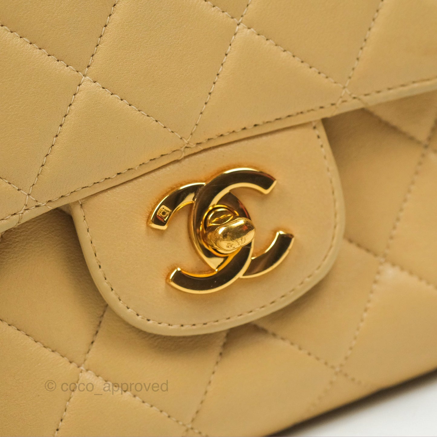 Chanel Vintage Double Sided Flap Bag Quilted Beige Lambskin Gold Hardware