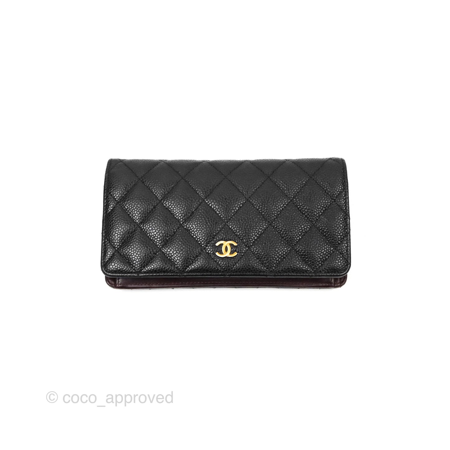 Chanel Classic Quilted Long Wallet Black Caviar Gold Hardware