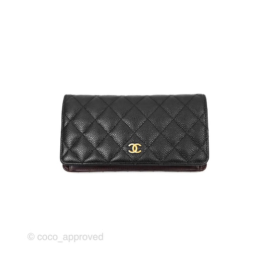 Chanel Classic Quilted Long Wallet Black Caviar Gold Hardware