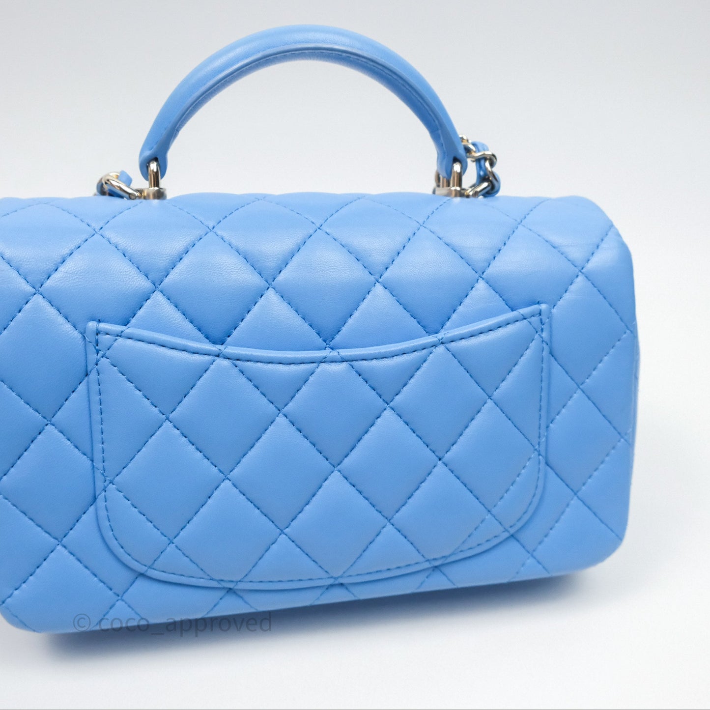 Chanel Top Handle Mini Rectangular Flap Blue Lambskin Gold Hardware