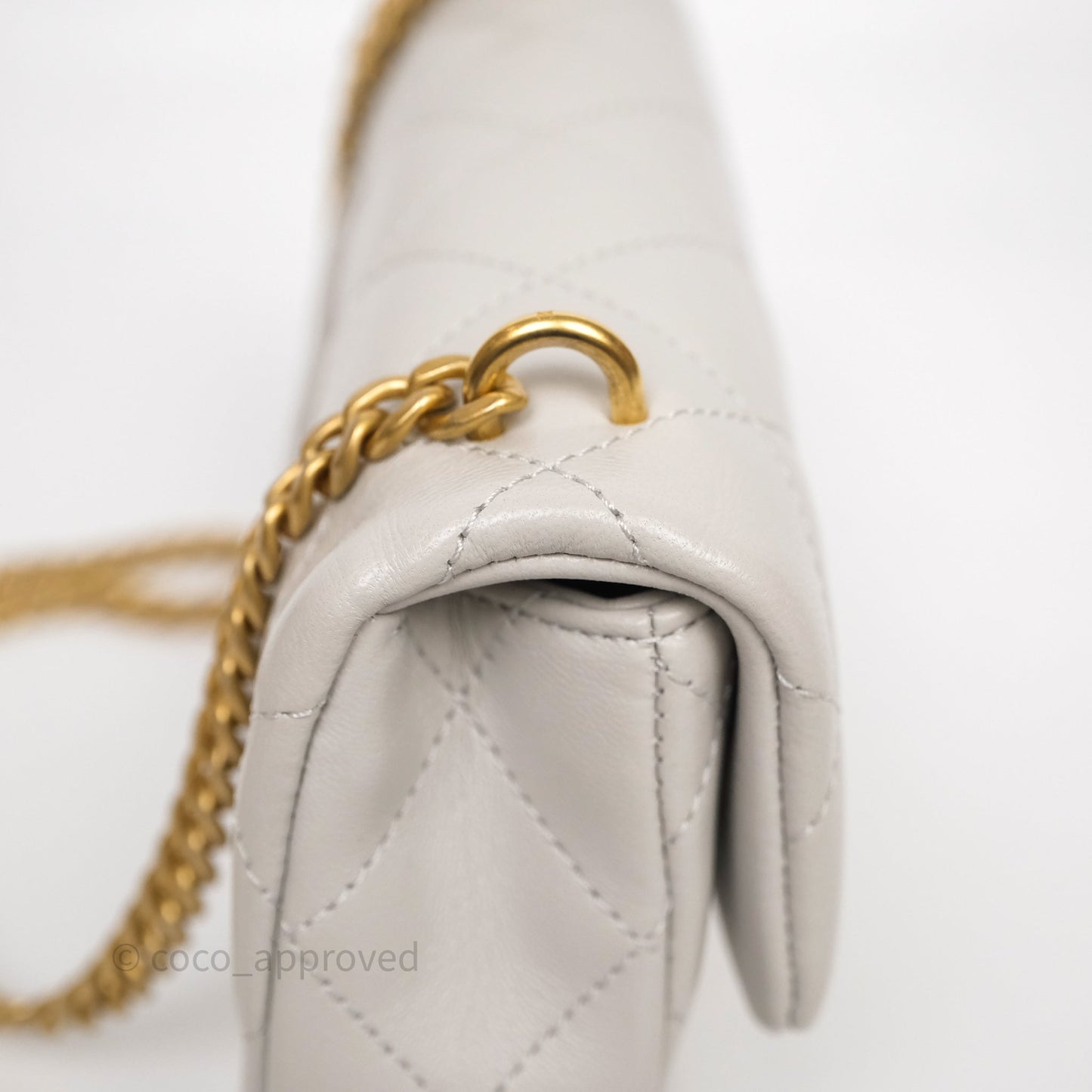 Chanel Heart Crush Mini Flap Bag Light Grey Lambskin Aged Gold Hardware 24P