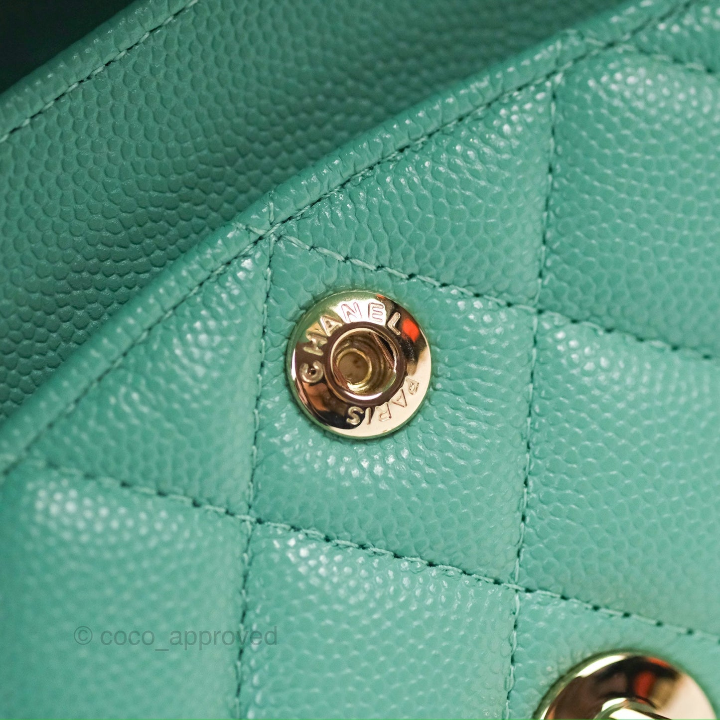 Chanel Small Classic Quilted Flap Tiffany Green Caviar Gold Hardware