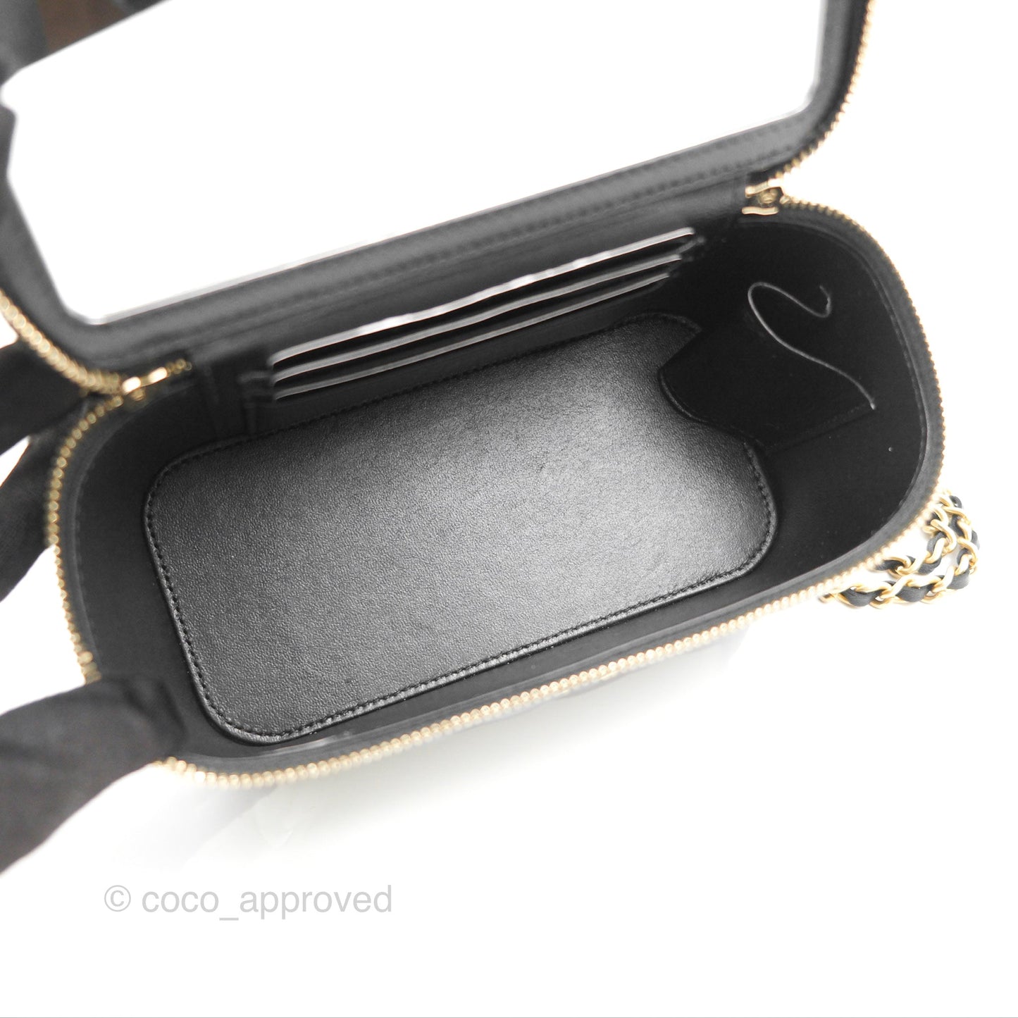 Chanel Vanity Rectangular Metal Top Handle Black Lambskin Aged Gold Hardware 22B