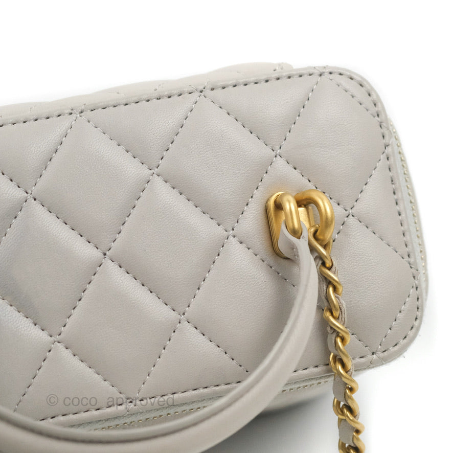 Chanel Vanity Rectangular Top Handle Grey Lambskin Gold Hardware