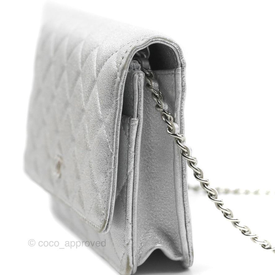Chanel Quilted Wallet on Chain WOC Silver Lambskin Silver Hardware