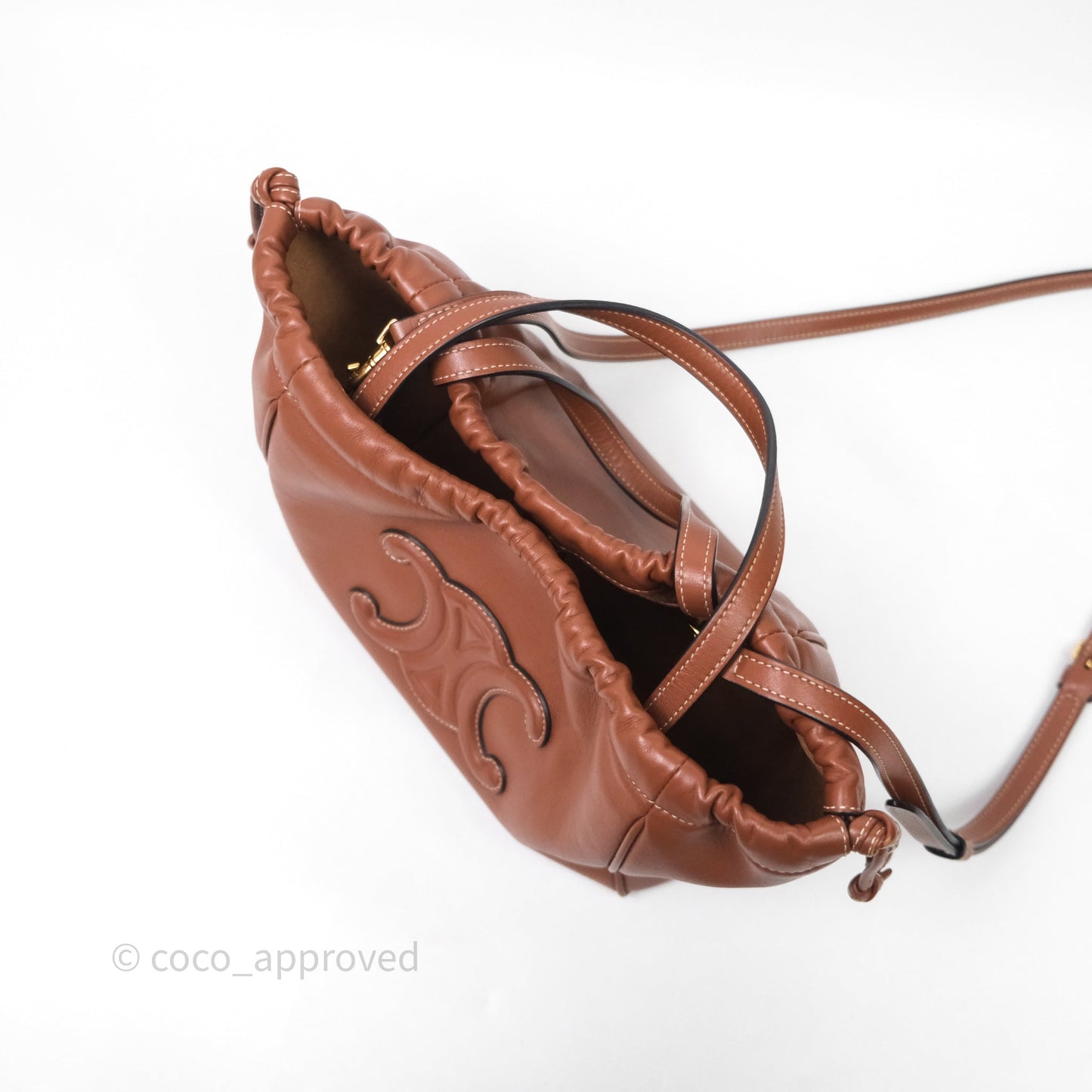 Celine Drawstring Cabas Tote Bag Triomphe in Grained Calfskin Tan