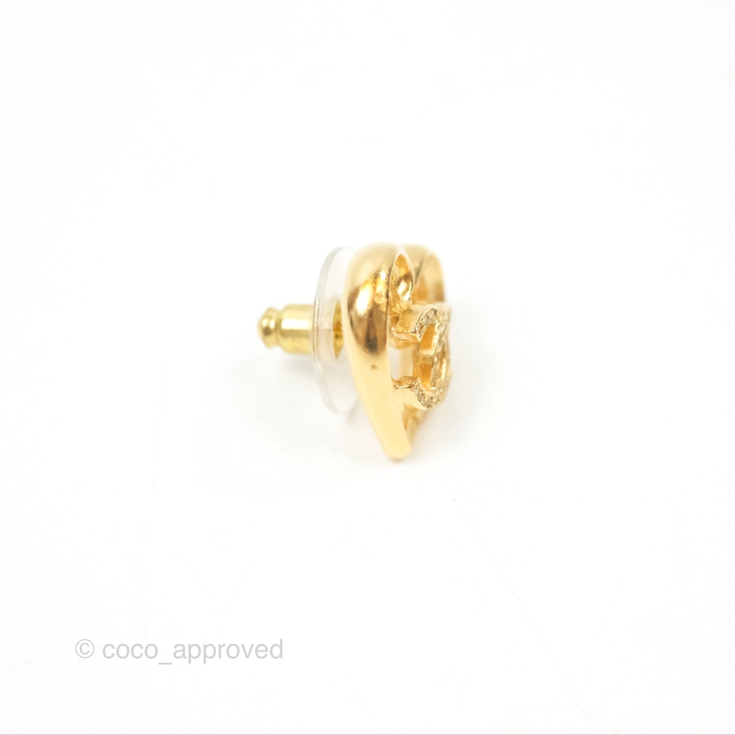 Chanel Crystal CC Heart Earrings Gold Tone 23C