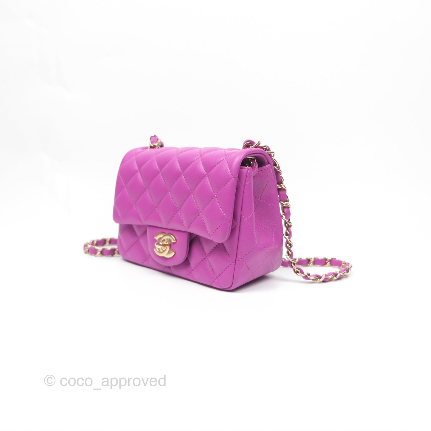 Chanel Mini Square Flap Quilted Purple Lambskin Gold Hardware