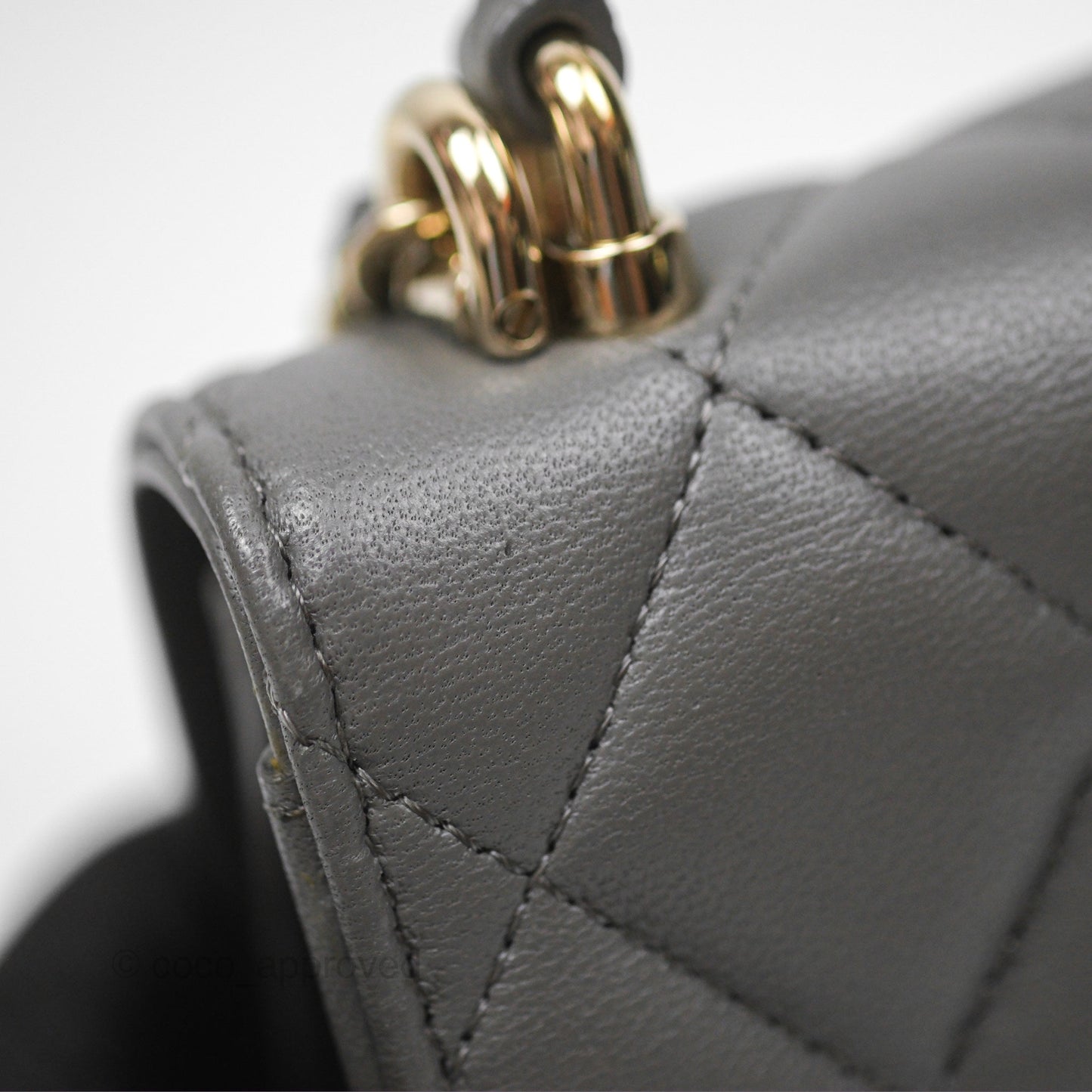 Chanel Mini Handle Clutch With Chain Grey Lambskin Gold Hardware
