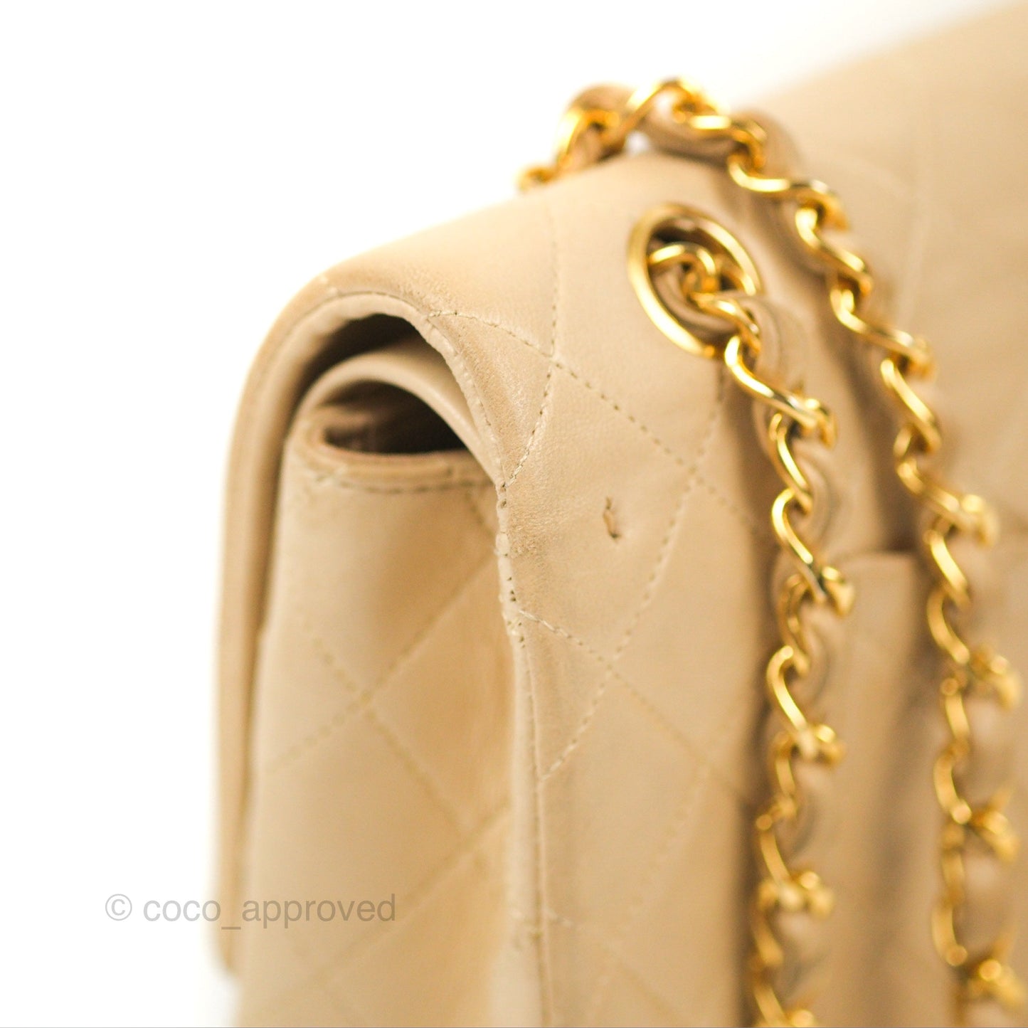 Chanel Vintage Medium Classic Flap Beige Lambskin 24K Gold Hardware