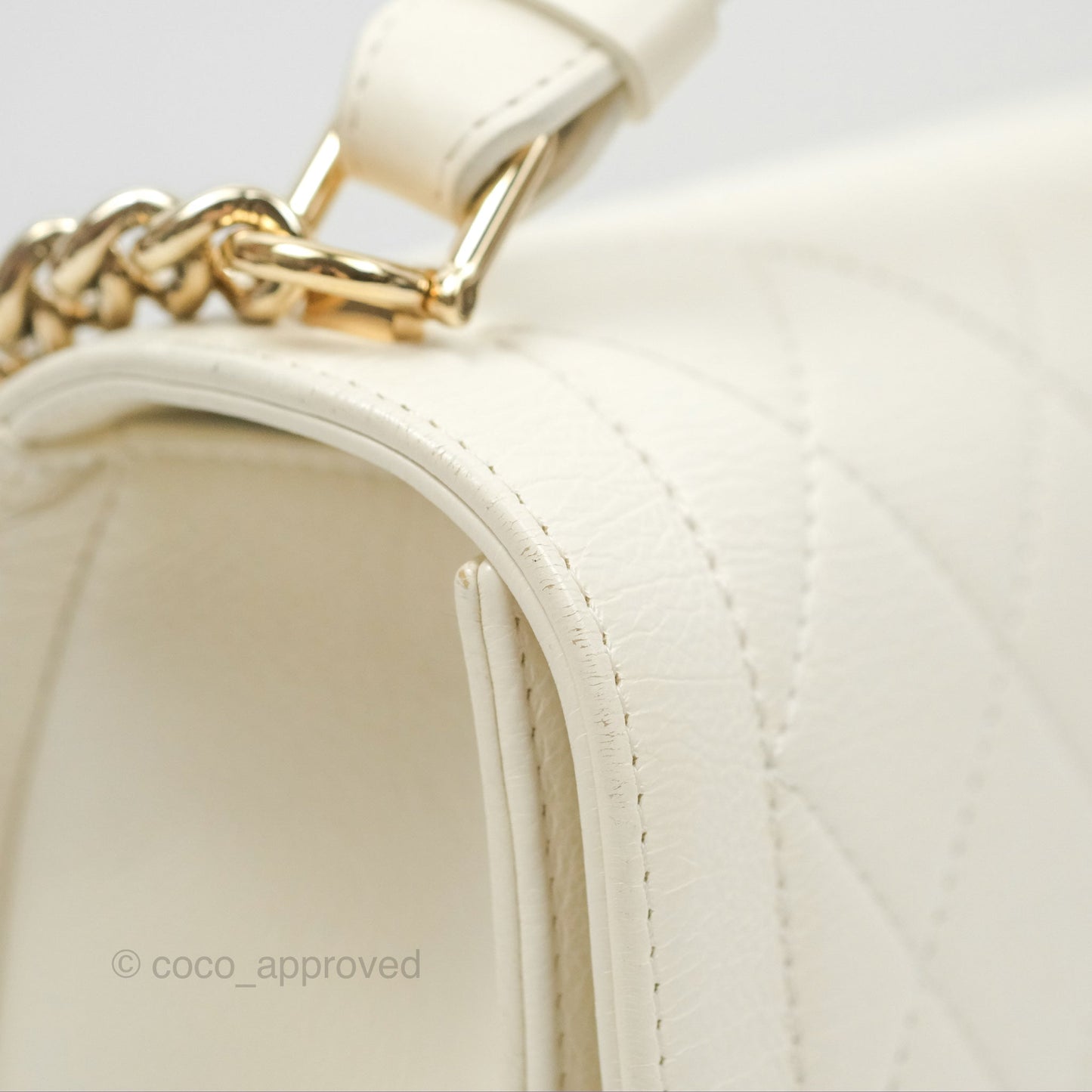 Chanel Quilted Label Click Flap Bag White Grained Calfskin Gold Hardware