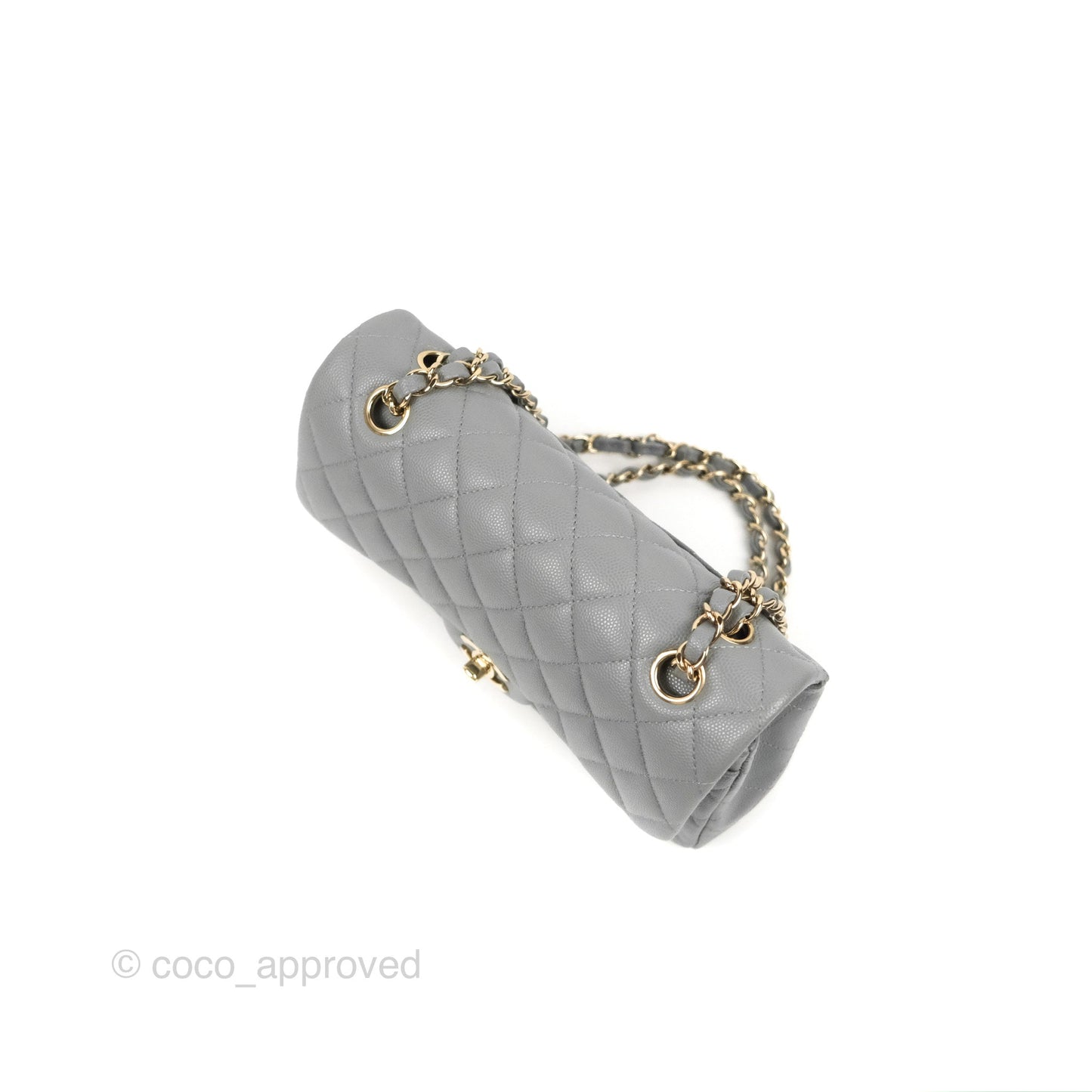 Chanel Small Classic Quilted Flap Grey Caviar Gold Hardware 20C