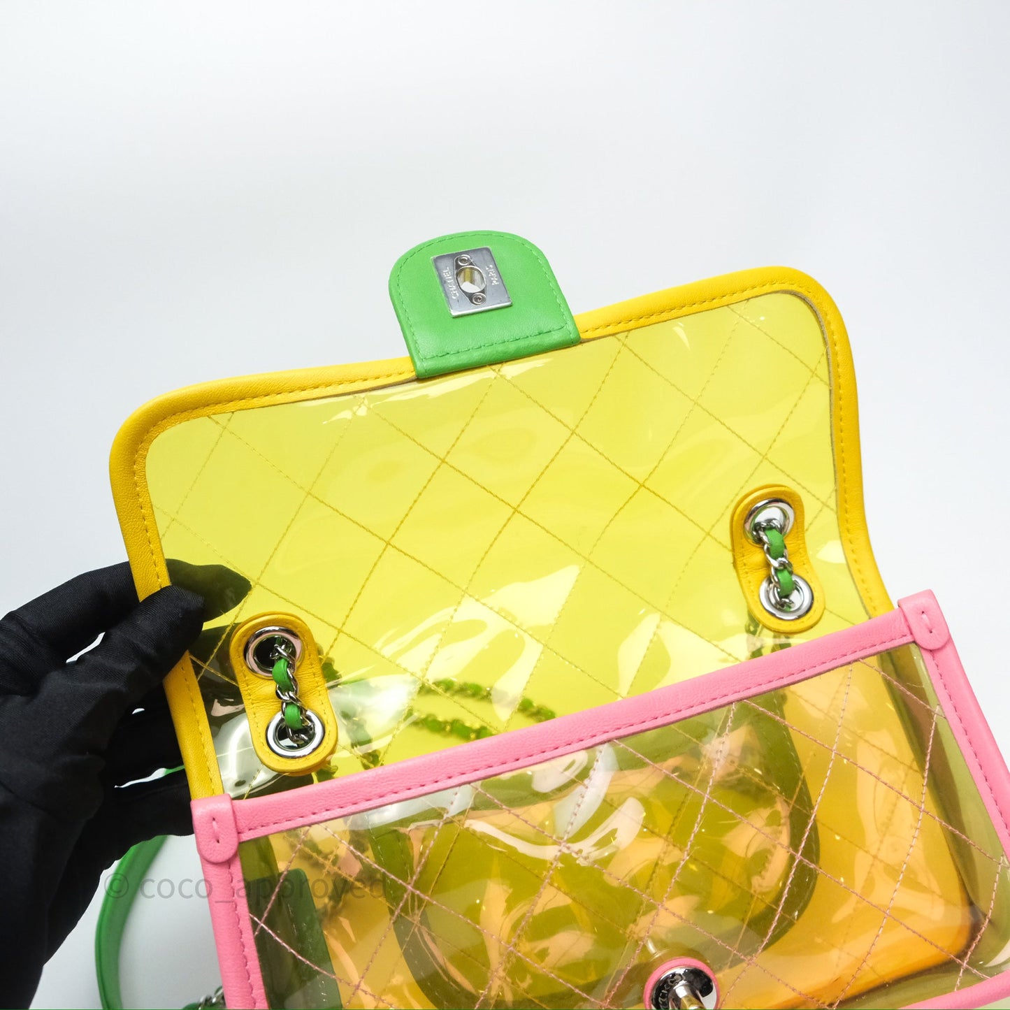 Chanel Mini Coco Splash Flap Bag PVC Lambskin Pink/Yellow/Green Silver Hardware