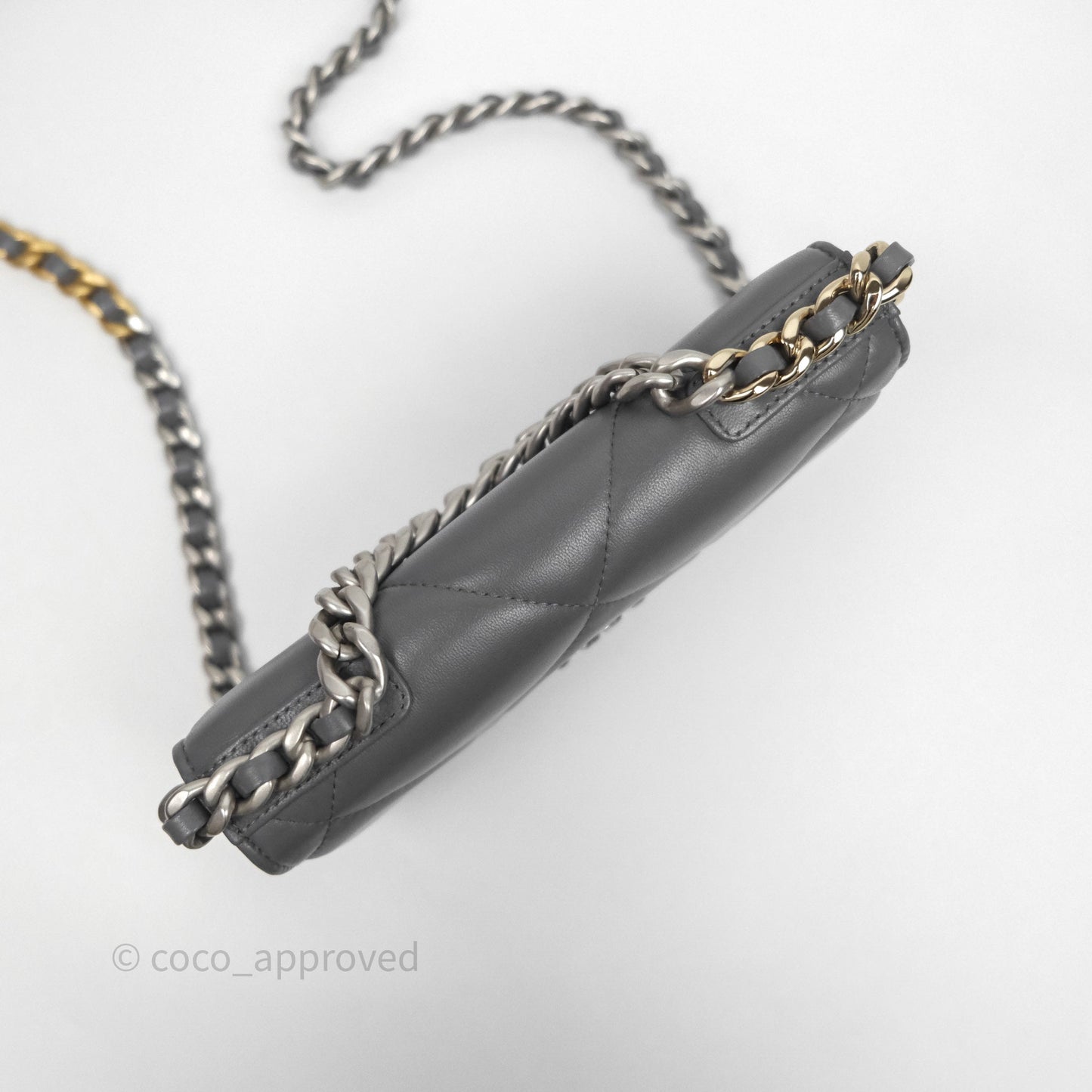 Chanel 19 Wallet on Chain WOC Grey Lambskin Mixed Hardware