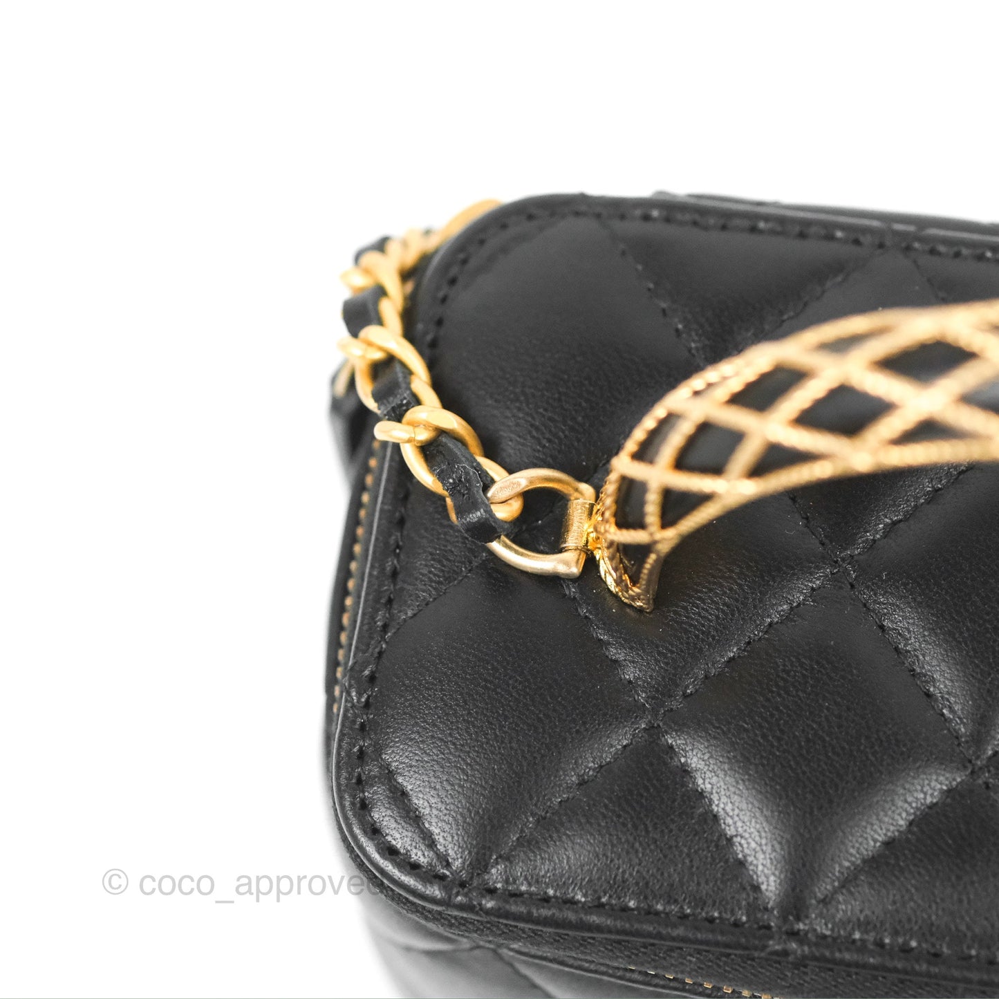 Chanel Metal Handle Vanity Rectangular Black Lambskin Gold Hardware 23A