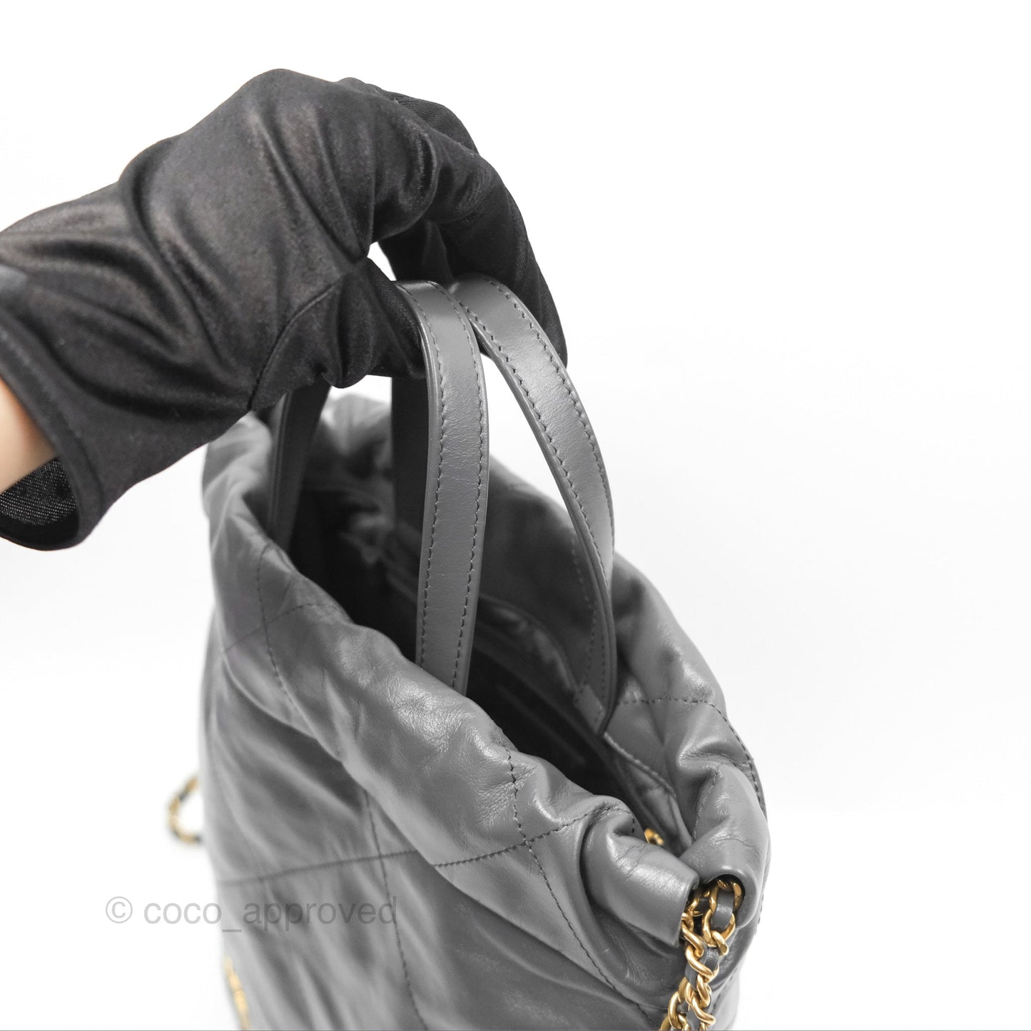 Chanel 22 Small Quilted Backpack Dark Grey Shiny Calfskin