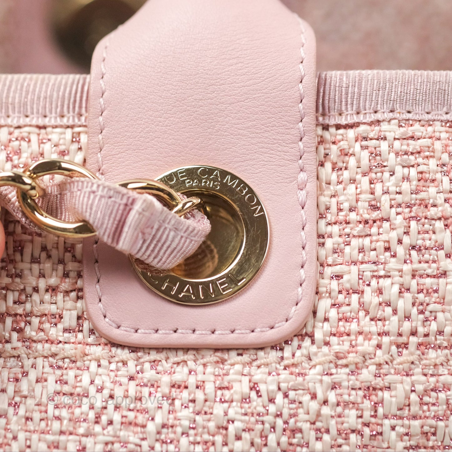 Chanel Large Deauville Tote Pink Woven Tweed Gold Hardware