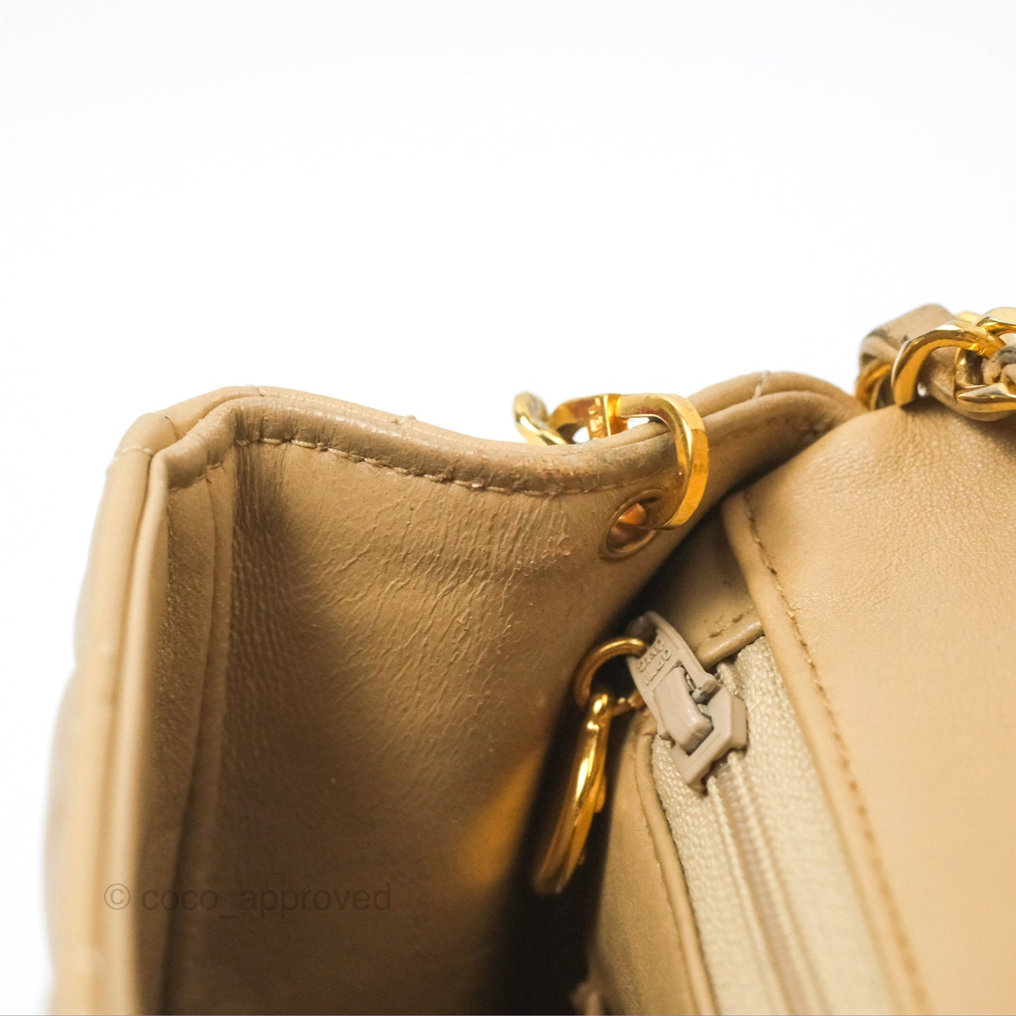 Chanel Vintage Square Flap Bag Beige Lambskin 24K Gold Hardware