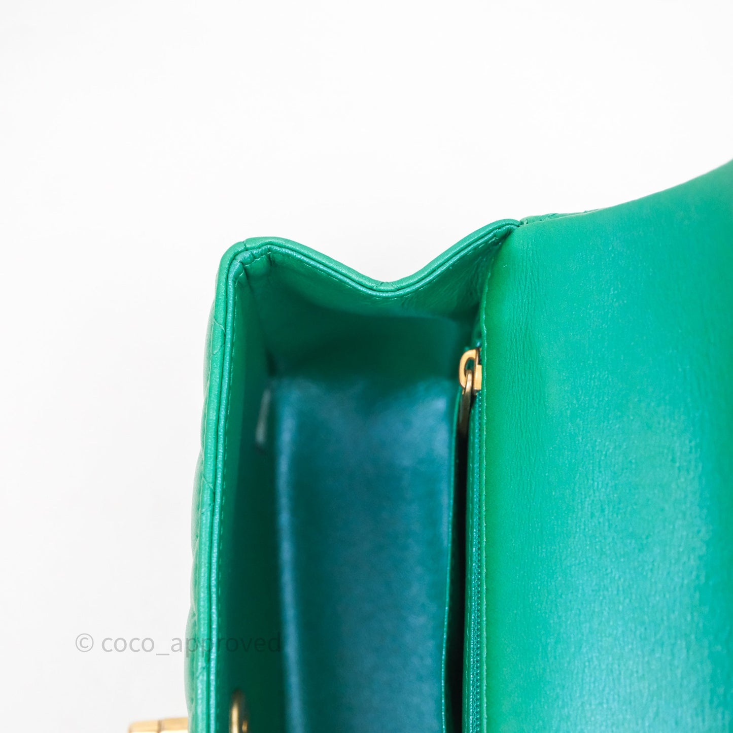 Chanel Top Handle Mini Rectangular Flap Bag Iridescent Green Lambskin Aged Gold Hardware