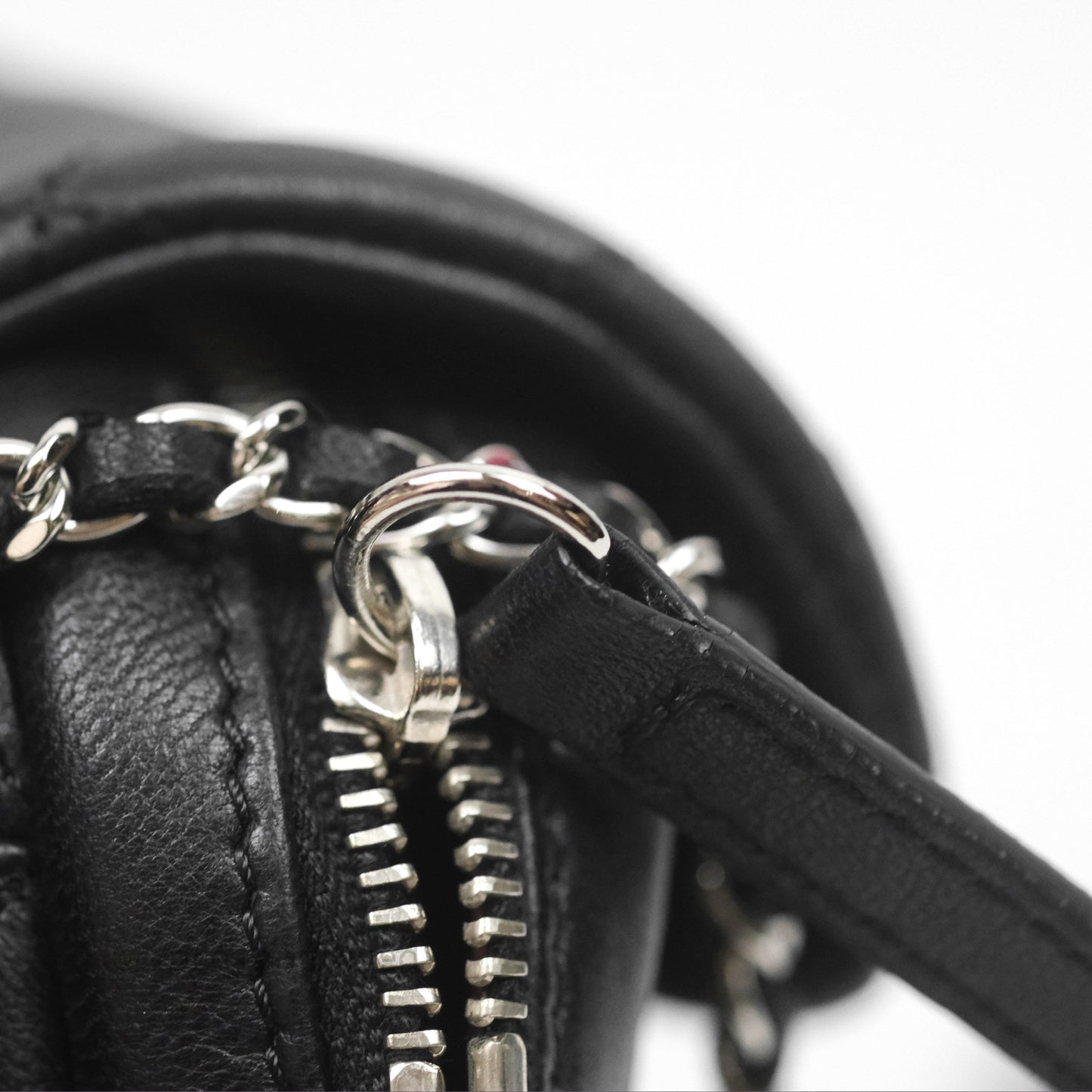 Chanel Mini Quilted Double Pouch Bag Lambskin Sliver Hardware